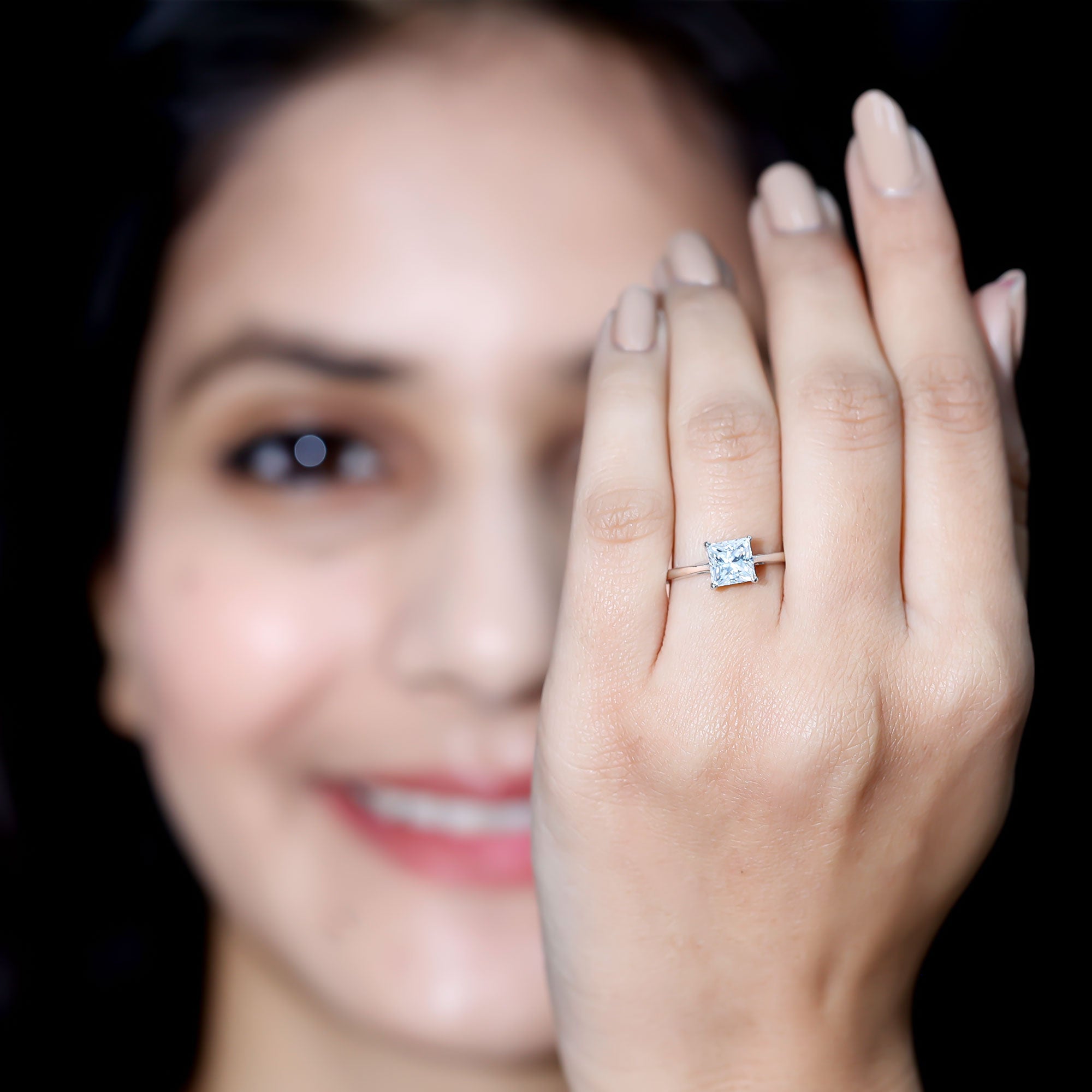 Certified Lab Grown Diamond 6 mm Square Cut Engagement Ring Lab - ( EF-VS ) - Rosec Jewels