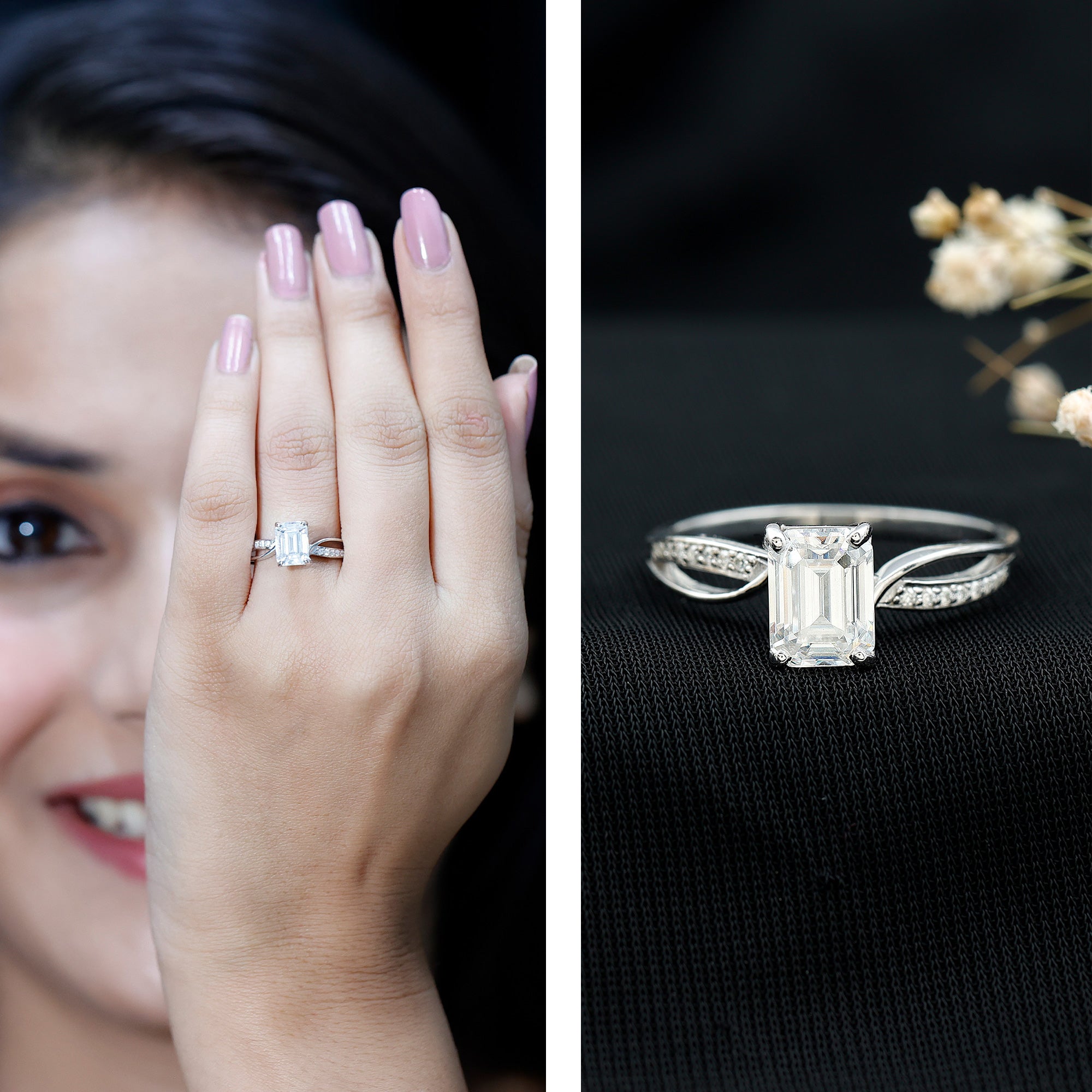 Certified Emerald Cut Diamond Infinity Engagement Ring Lab - ( EF-VS ) - Rosec Jewels