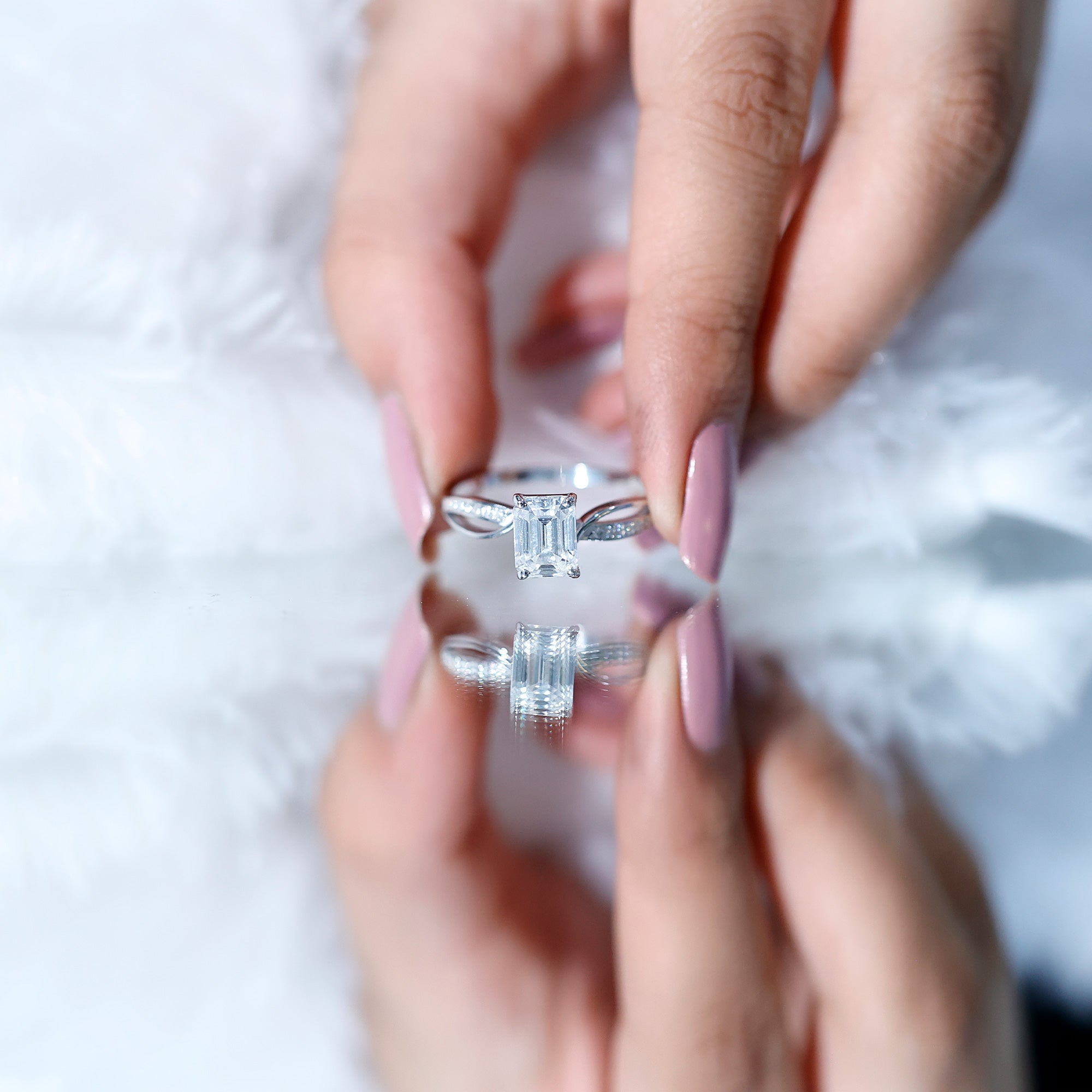 Certified Emerald Cut Diamond Infinity Engagement Ring Lab - ( EF-VS ) - Rosec Jewels
