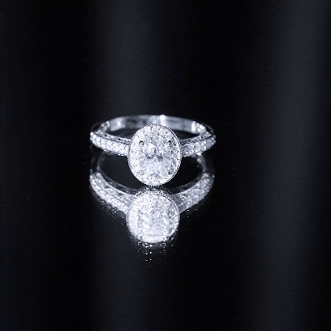 6X8 mm Oval Lab Grown Diamond Halo Engagement Ring Lab - ( EF-VS ) - Rosec Jewels
