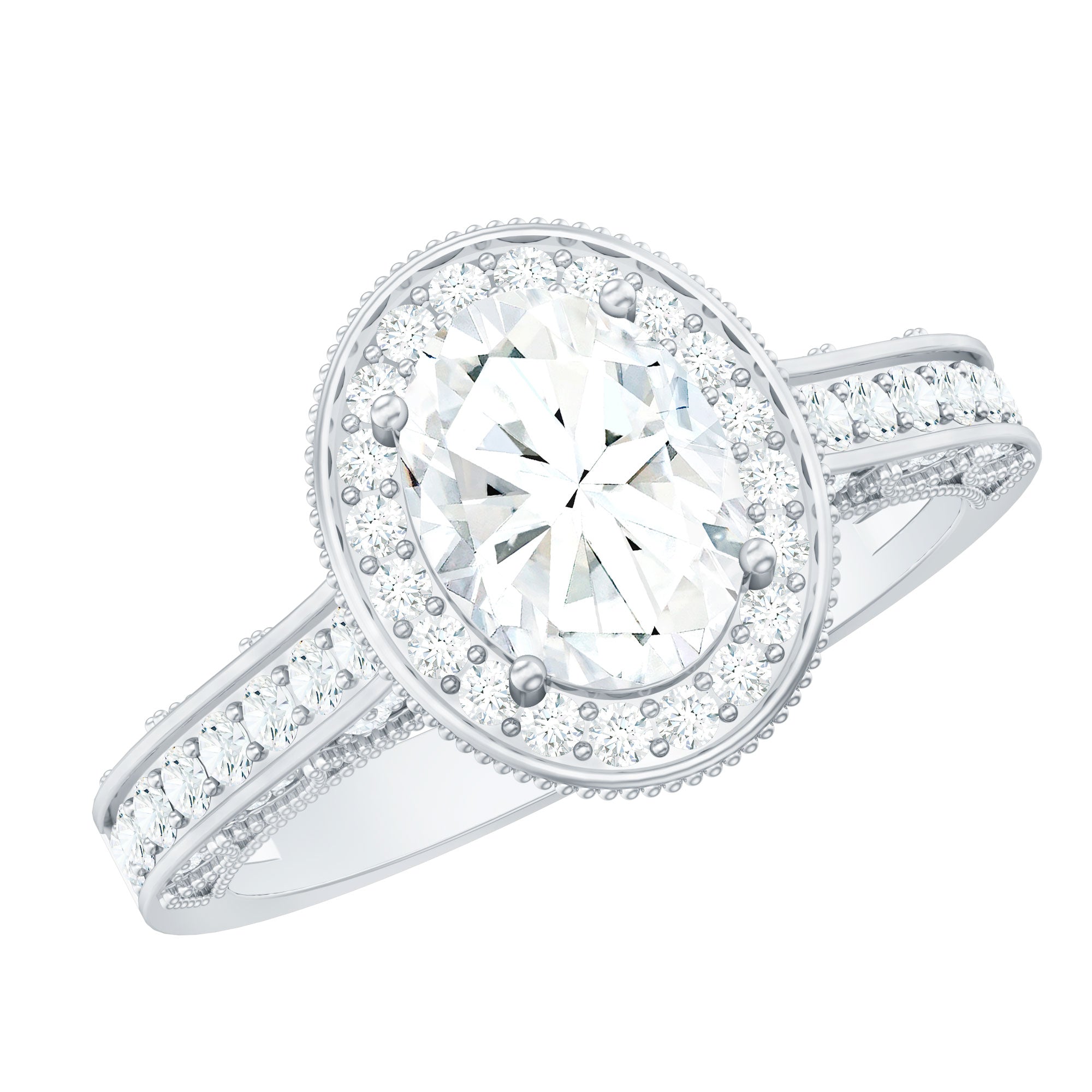 6X8 mm Oval Lab Grown Diamond Halo Engagement Ring Lab - ( EF-VS ) - Rosec Jewels