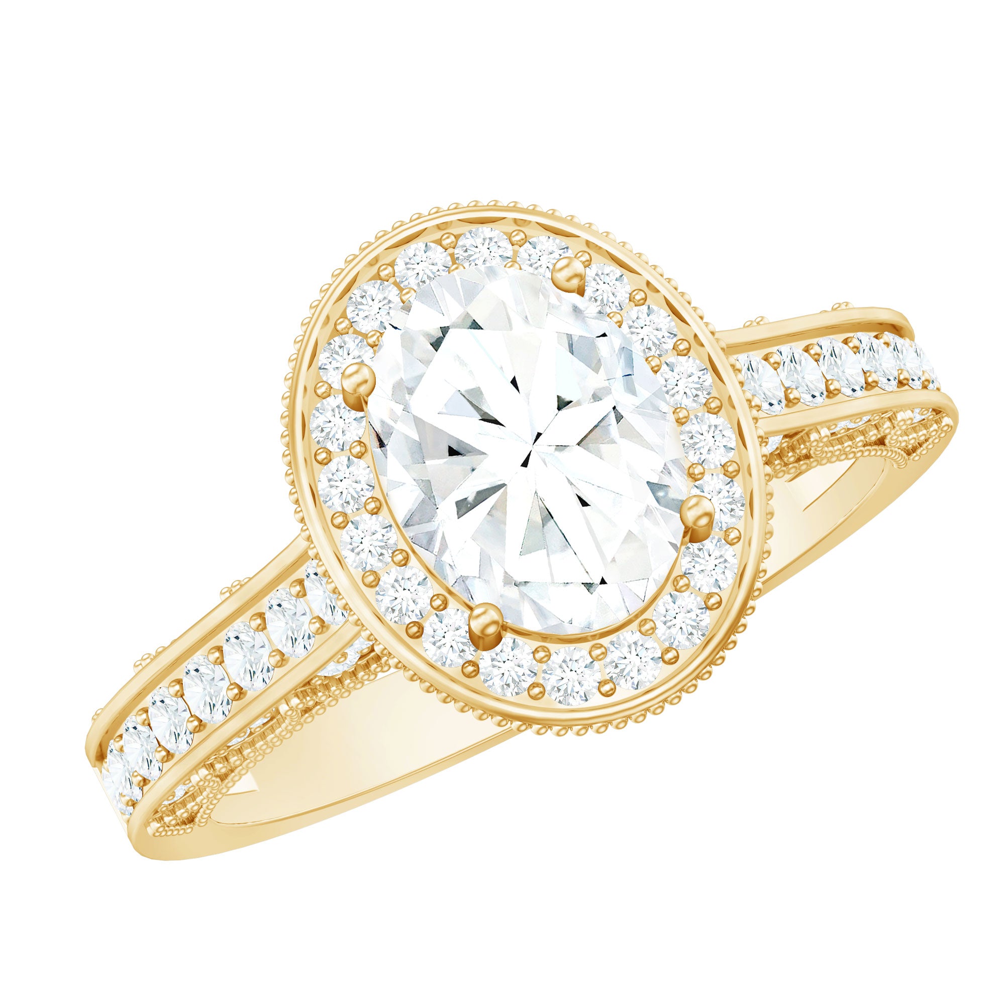 6X8 mm Oval Lab Grown Diamond Halo Engagement Ring Lab - ( EF-VS ) - Rosec Jewels