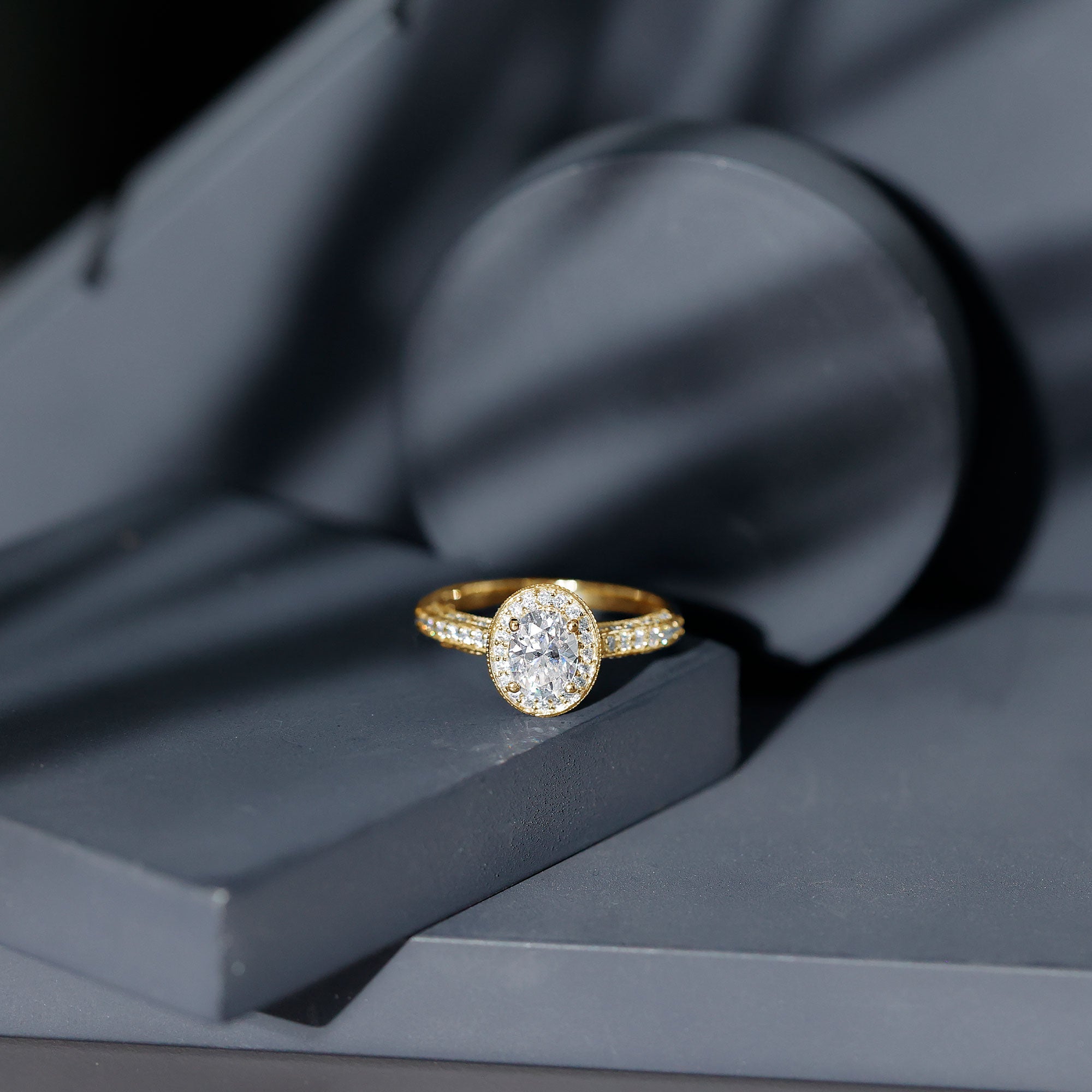 6X8 mm Oval Lab Grown Diamond Halo Engagement Ring Lab - ( EF-VS ) - Rosec Jewels