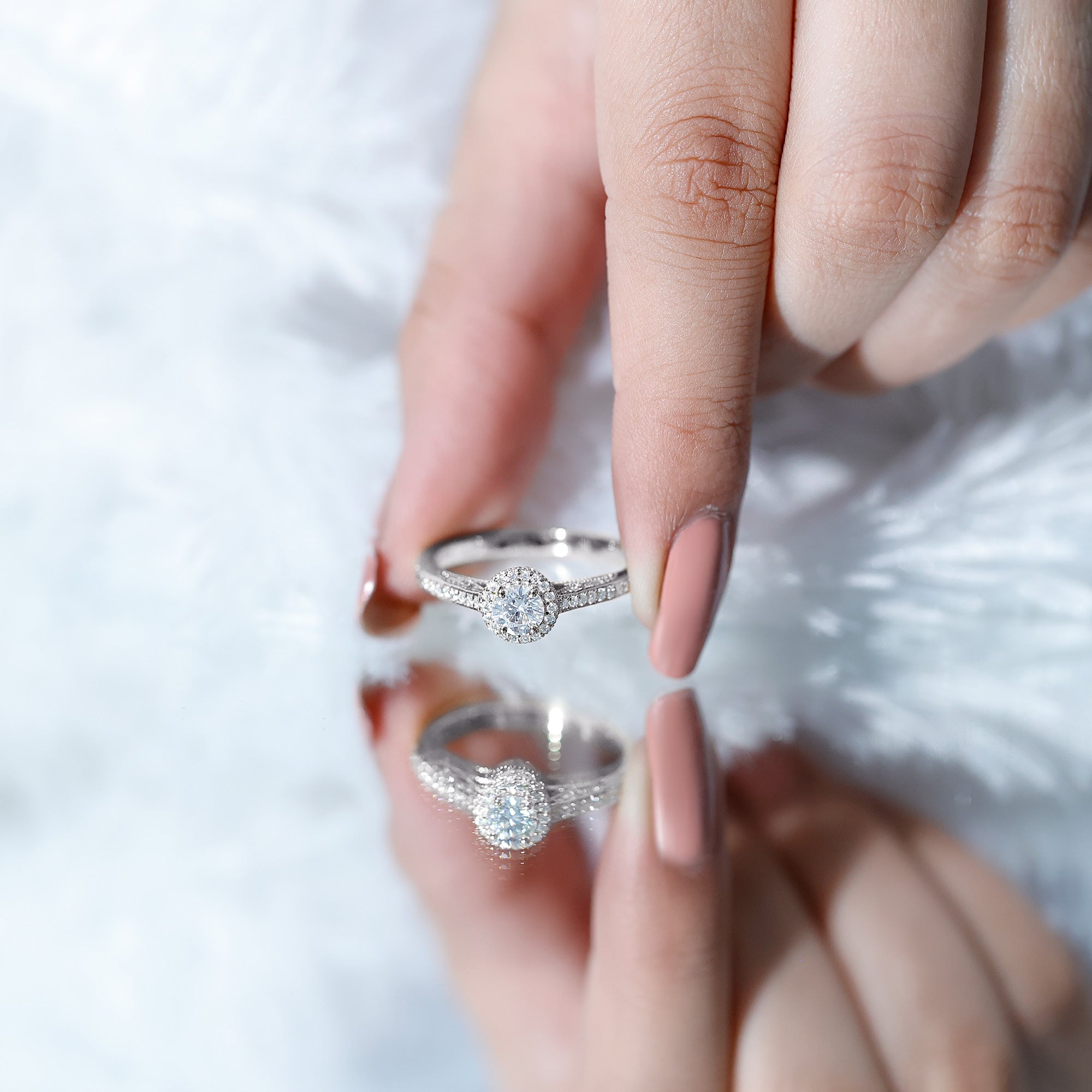 Diamond Vintage Looking Engagement Ring Lab - ( EF-VS ) - Rosec Jewels