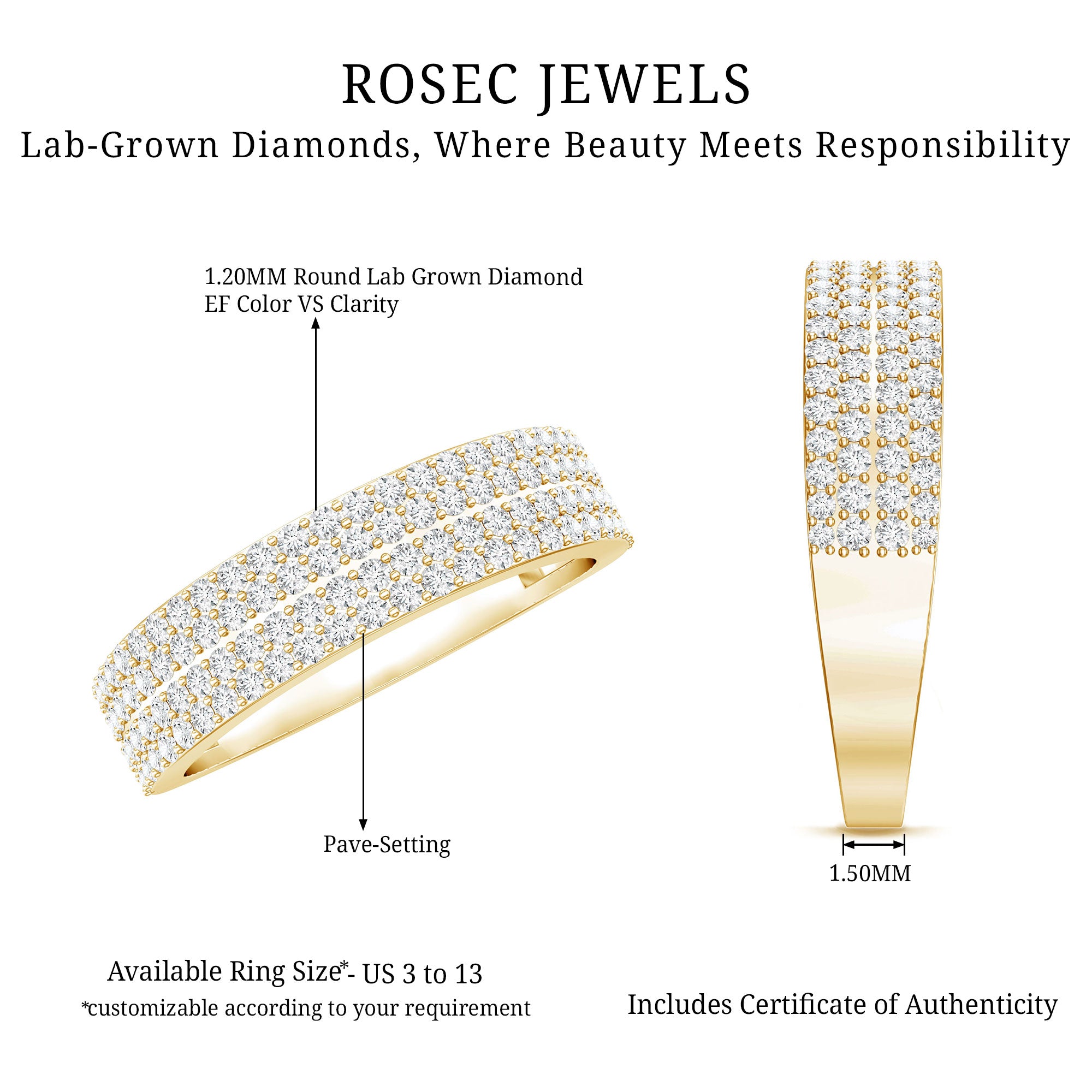 Brilliant Cut Lab Grown Diamond Classic Wedding Band Ring Lab - ( EF-VS ) - Rosec Jewels