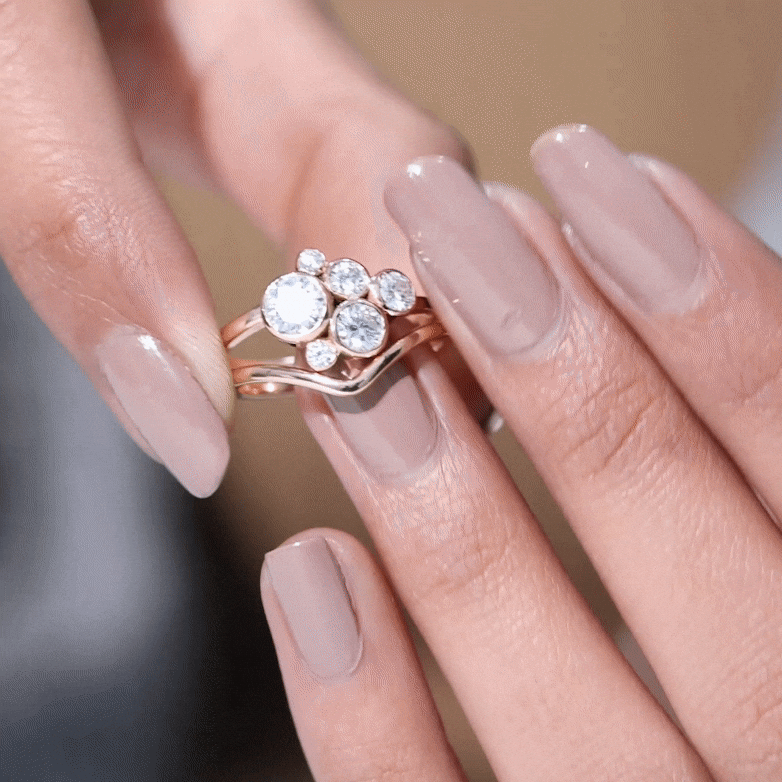 Bezel Set Lab Created Diamond Cluster Wedding Ring Set Lab - ( EF-VS ) - Rosec Jewels