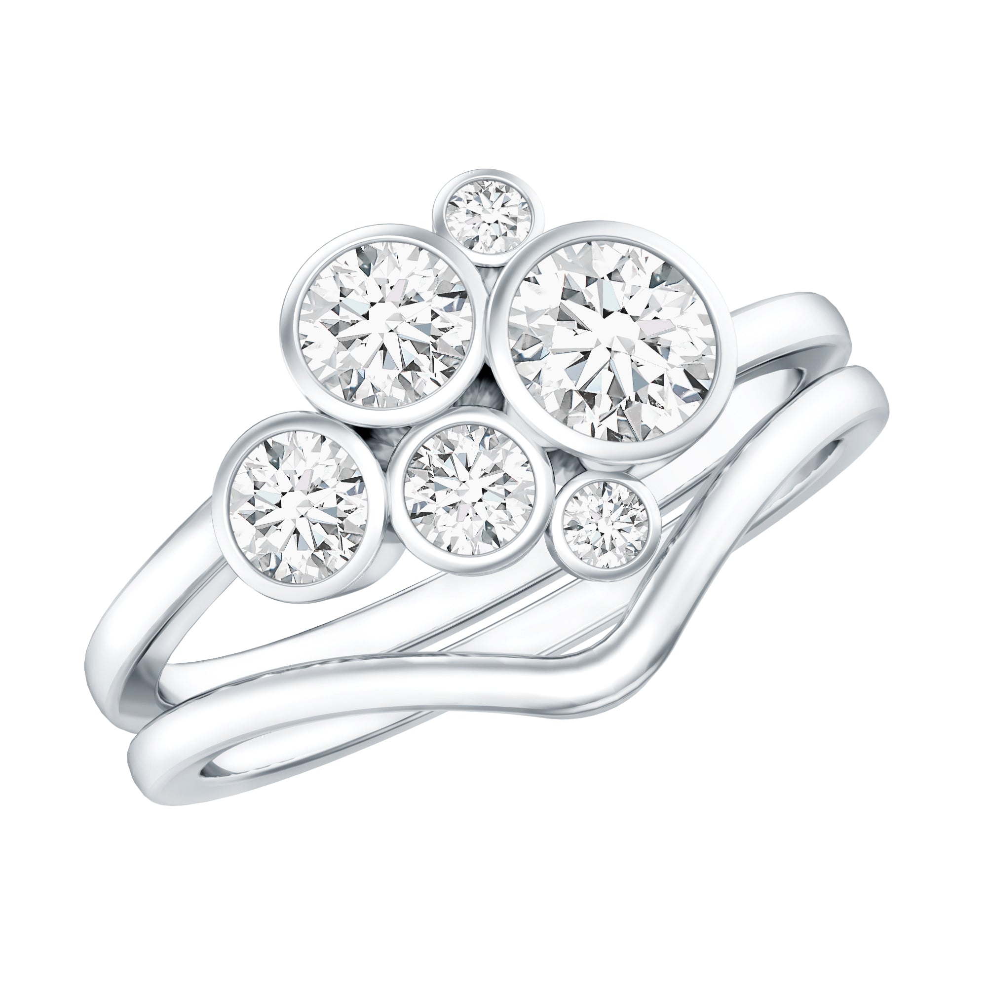 Bezel Set Lab Created Diamond Cluster Wedding Ring Set Lab - ( EF-VS ) - Rosec Jewels
