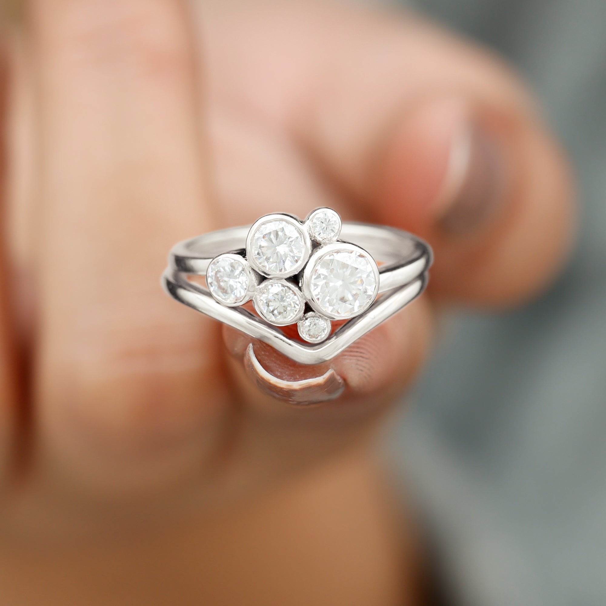 Rosec Jewels-Bezel Set Lab Created Diamond Cluster Wedding Ring Set