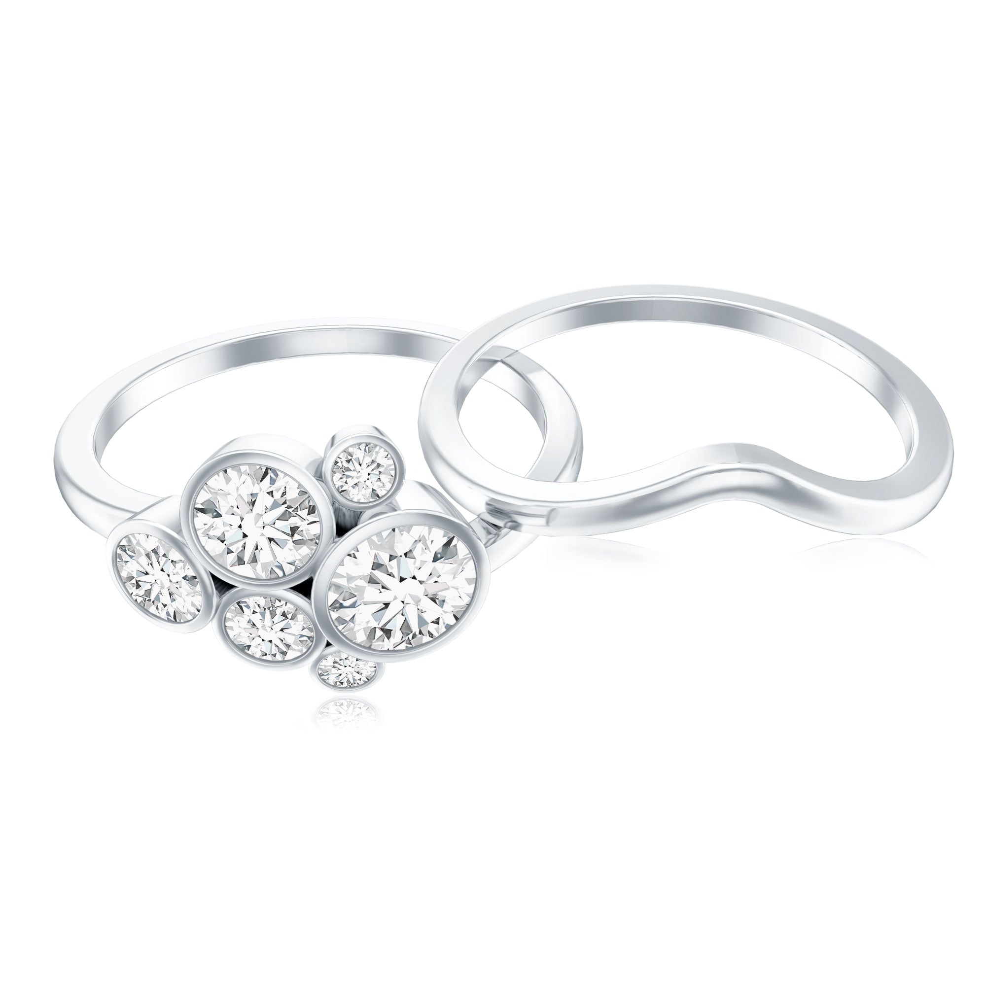 Bezel Set Lab Created Diamond Cluster Wedding Ring Set Lab - ( EF-VS ) - Rosec Jewels