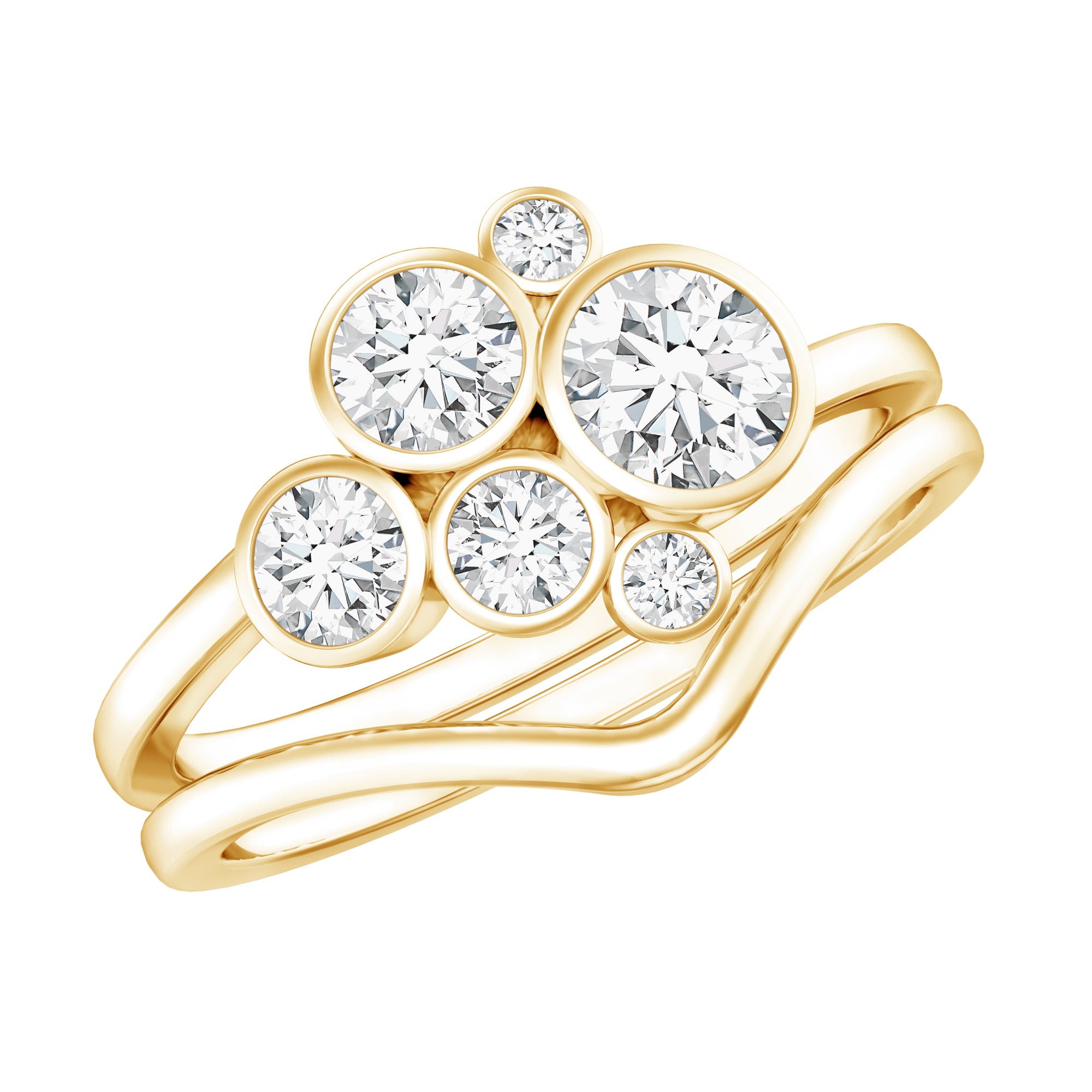 Bezel Set Lab Created Diamond Cluster Wedding Ring Set Lab - ( EF-VS ) - Rosec Jewels