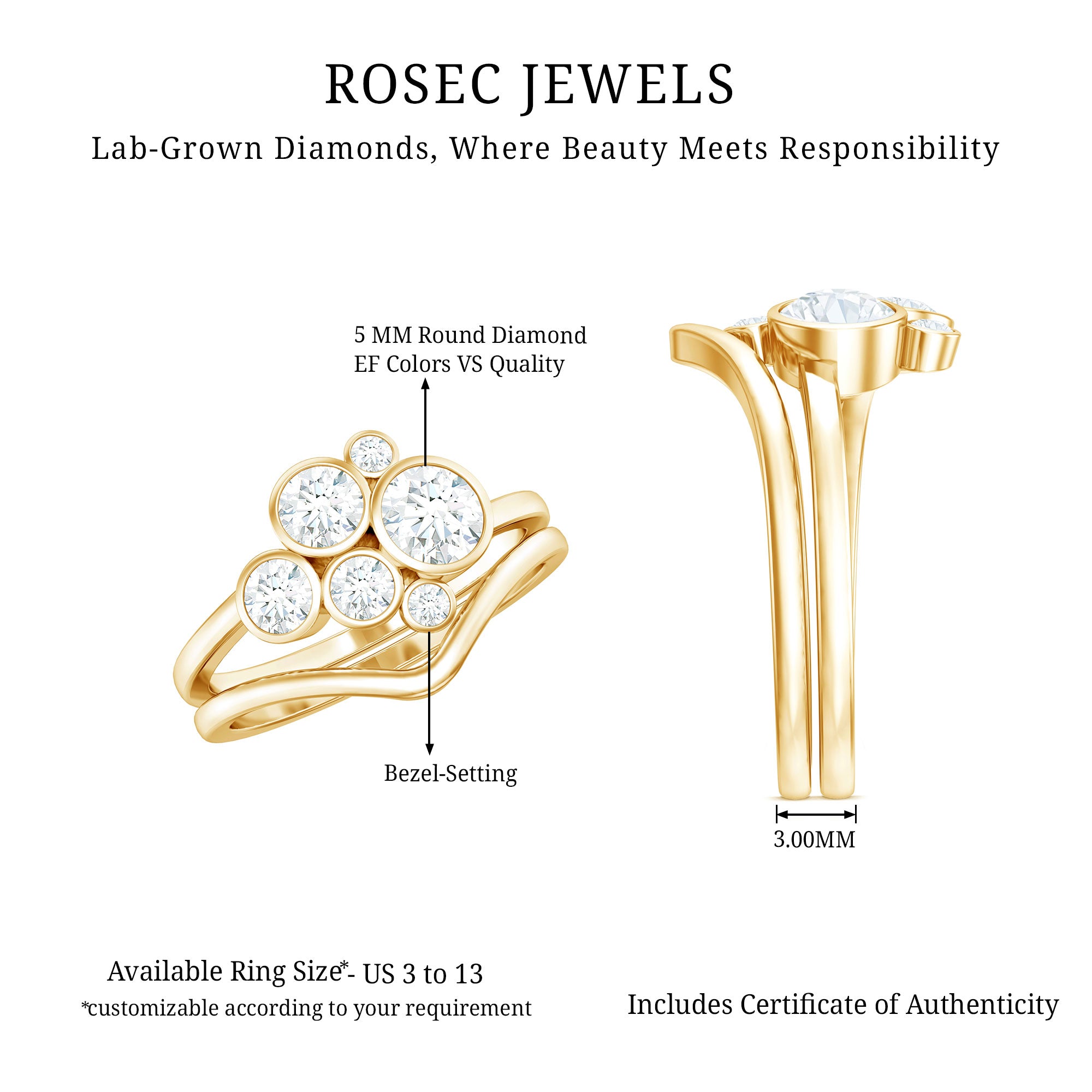 Rosec Jewels-Bezel Set Lab Created Diamond Cluster Wedding Ring Set
