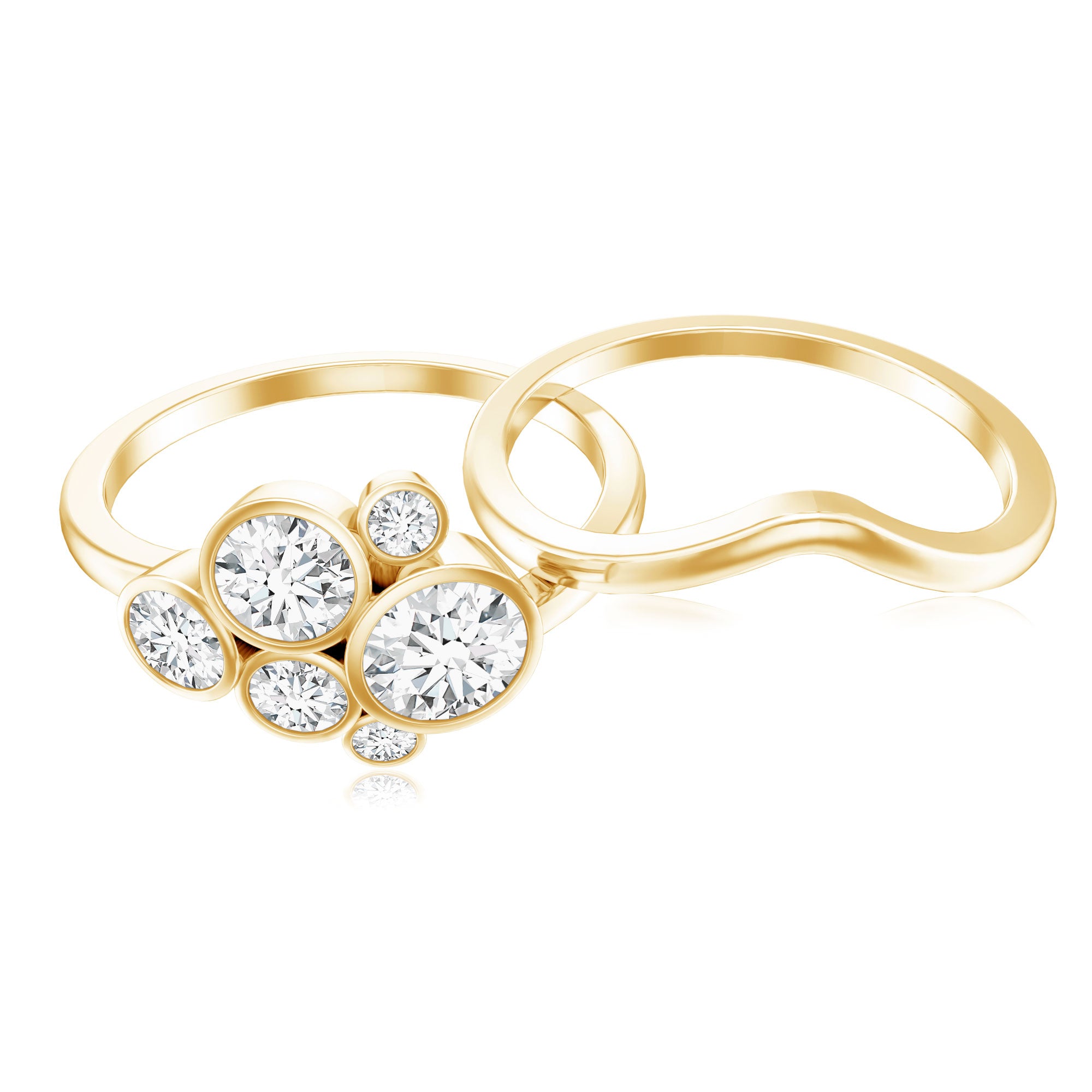 Bezel Set Lab Created Diamond Cluster Wedding Ring Set Lab - ( EF-VS ) - Rosec Jewels