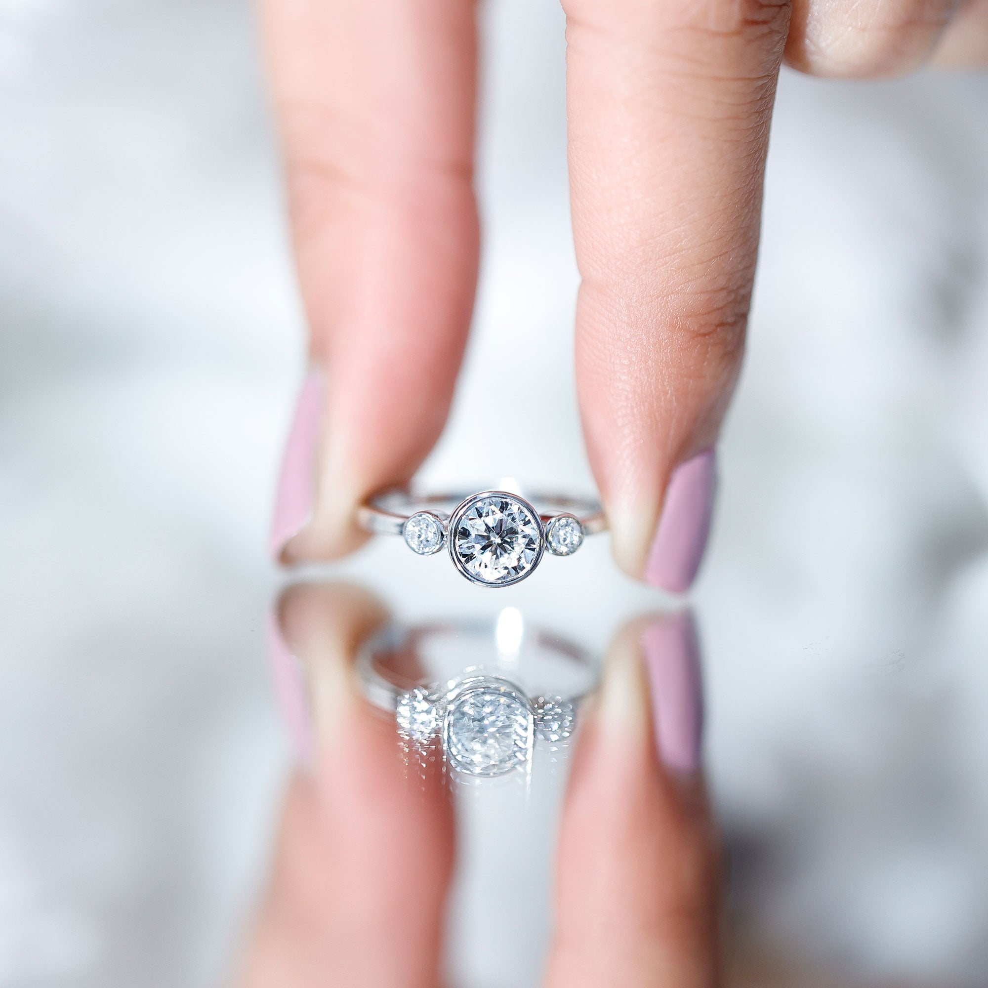 Lab Created Diamond Bezel Set Engagement Ring for Her Lab - ( EF-VS ) - Rosec Jewels