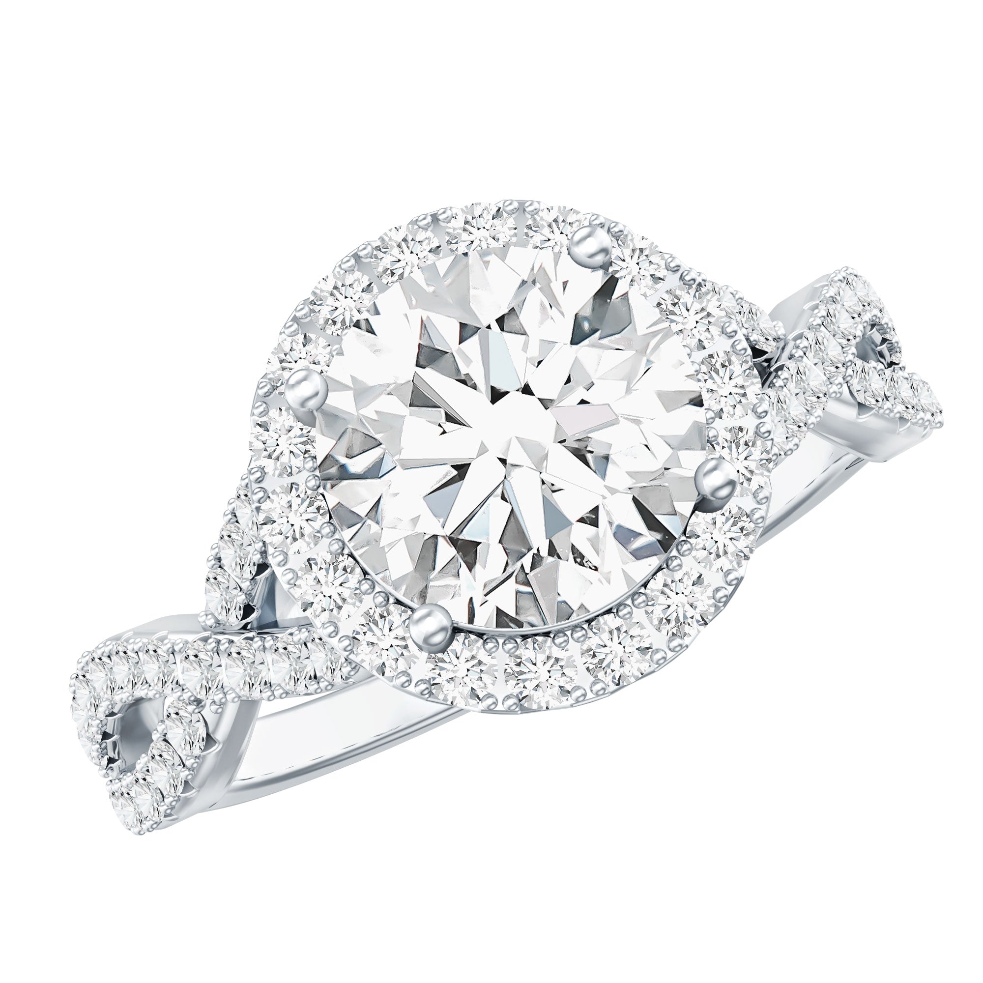 Criss Cross Lab Grown Diamond Halo Engagement Ring For Women Lab - ( EF-VS ) - Rosec Jewels