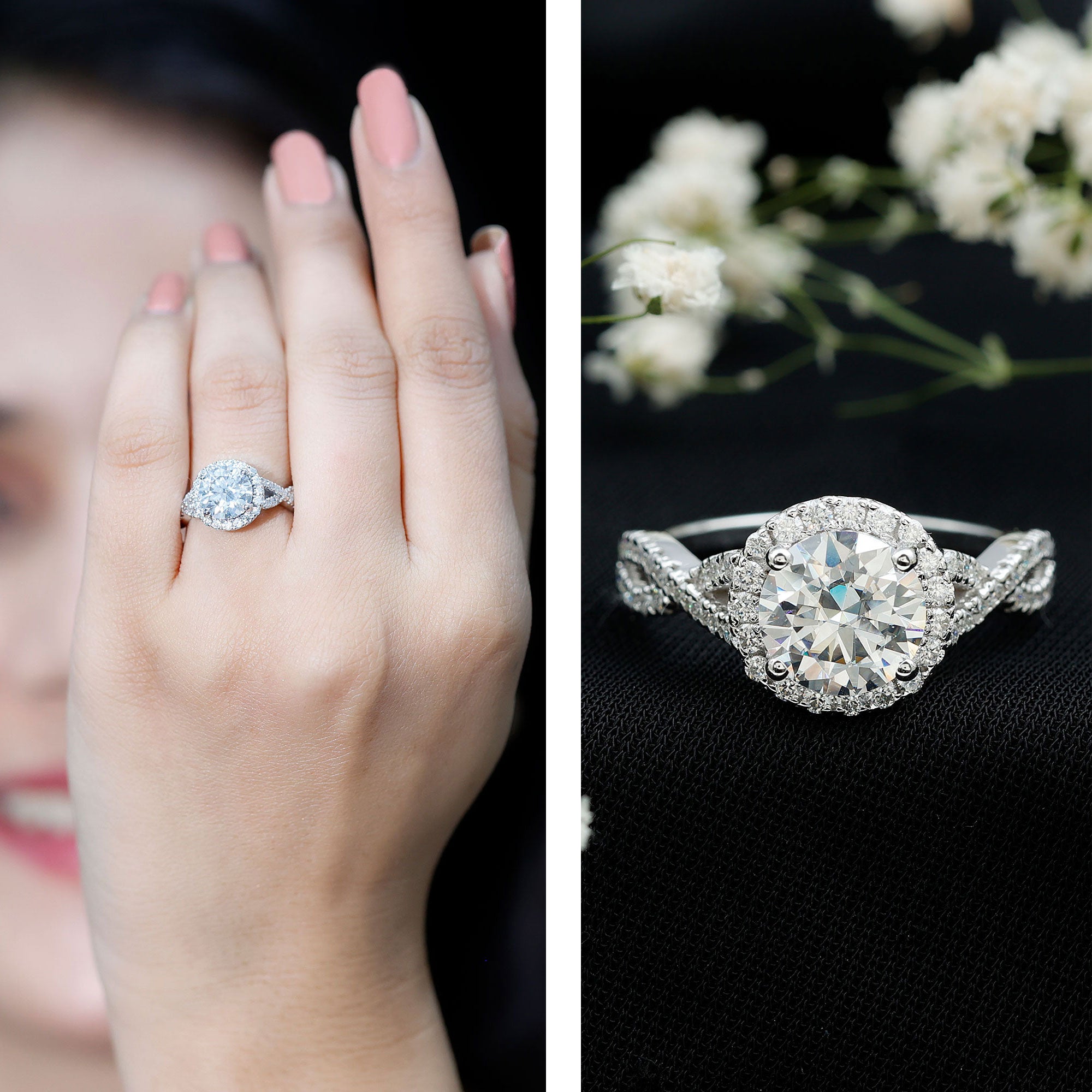 Criss Cross Lab Grown Diamond Halo Engagement Ring For Women Lab - ( EF-VS ) - Rosec Jewels