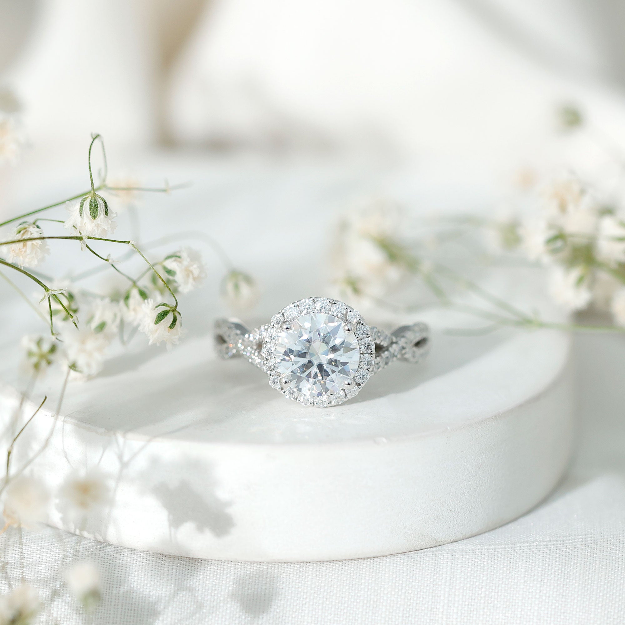 Criss Cross Lab Grown Diamond Halo Engagement Ring For Women Lab - ( EF-VS ) - Rosec Jewels