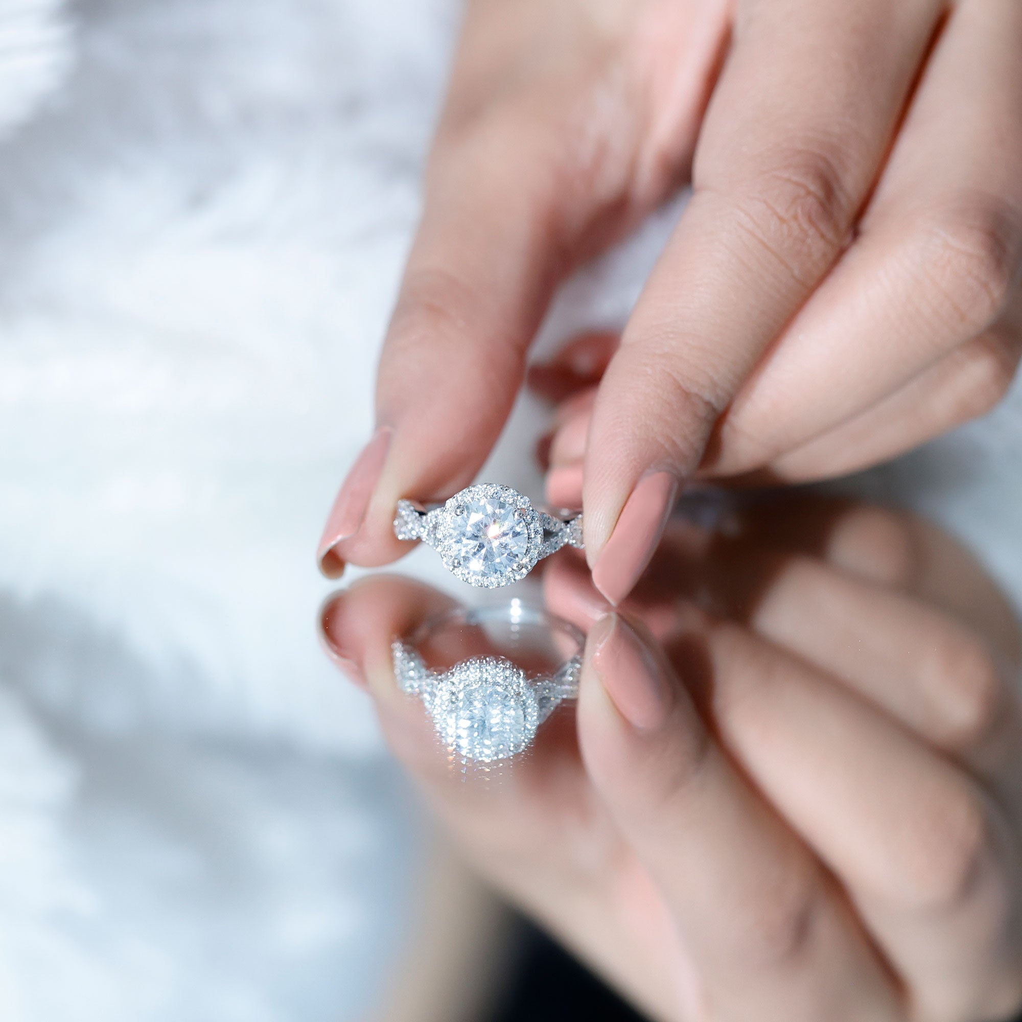 Criss Cross Lab Grown Diamond Halo Engagement Ring For Women Lab - ( EF-VS ) - Rosec Jewels