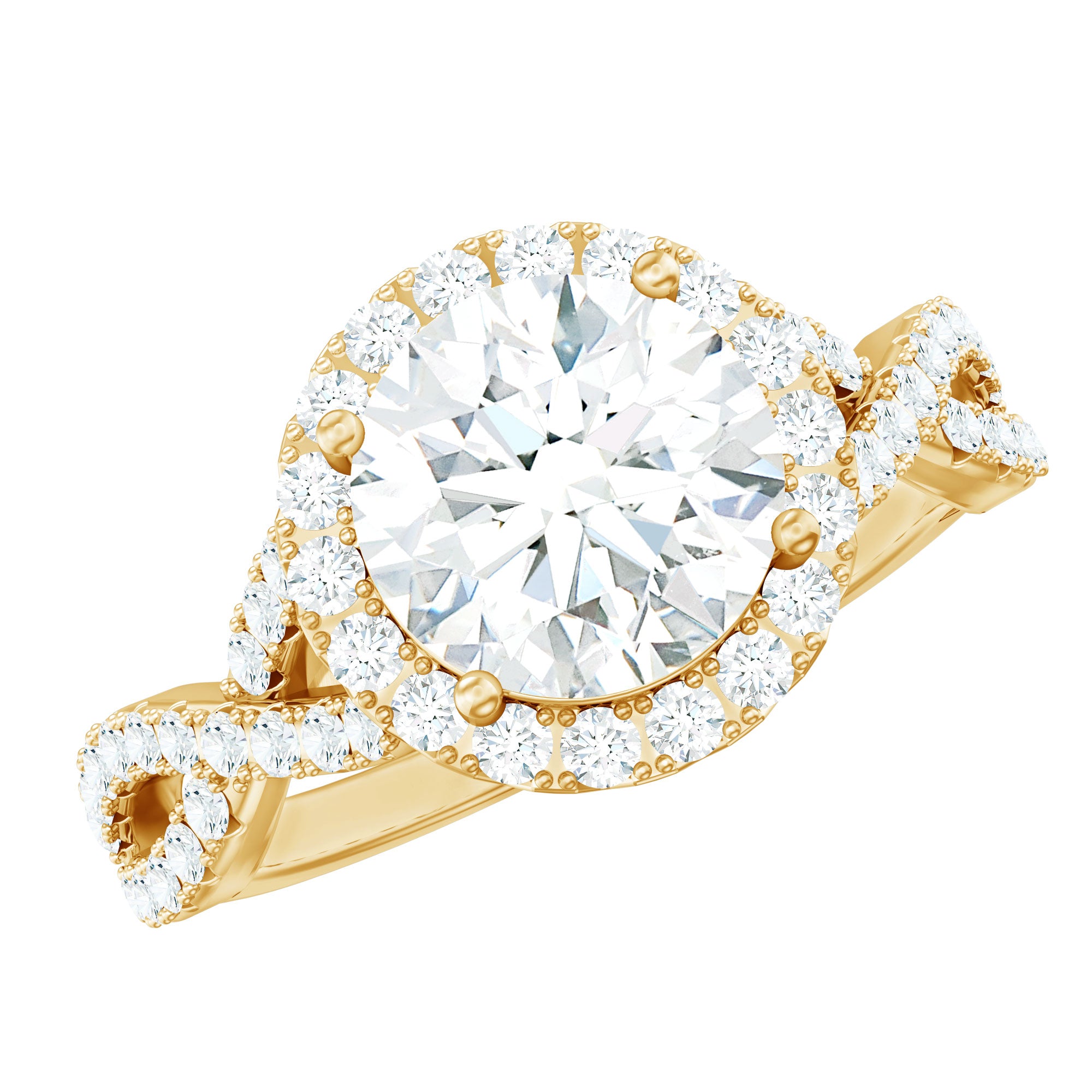 Criss Cross Lab Grown Diamond Halo Engagement Ring For Women Lab - ( EF-VS ) - Rosec Jewels