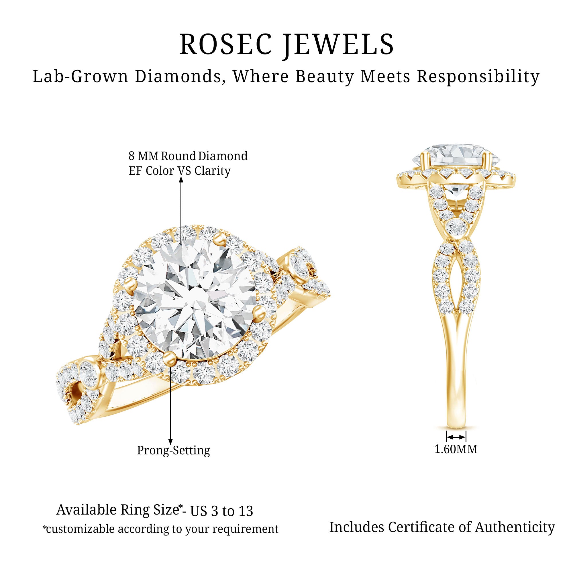 Criss Cross Lab Grown Diamond Halo Engagement Ring For Women Lab - ( EF-VS ) - Rosec Jewels