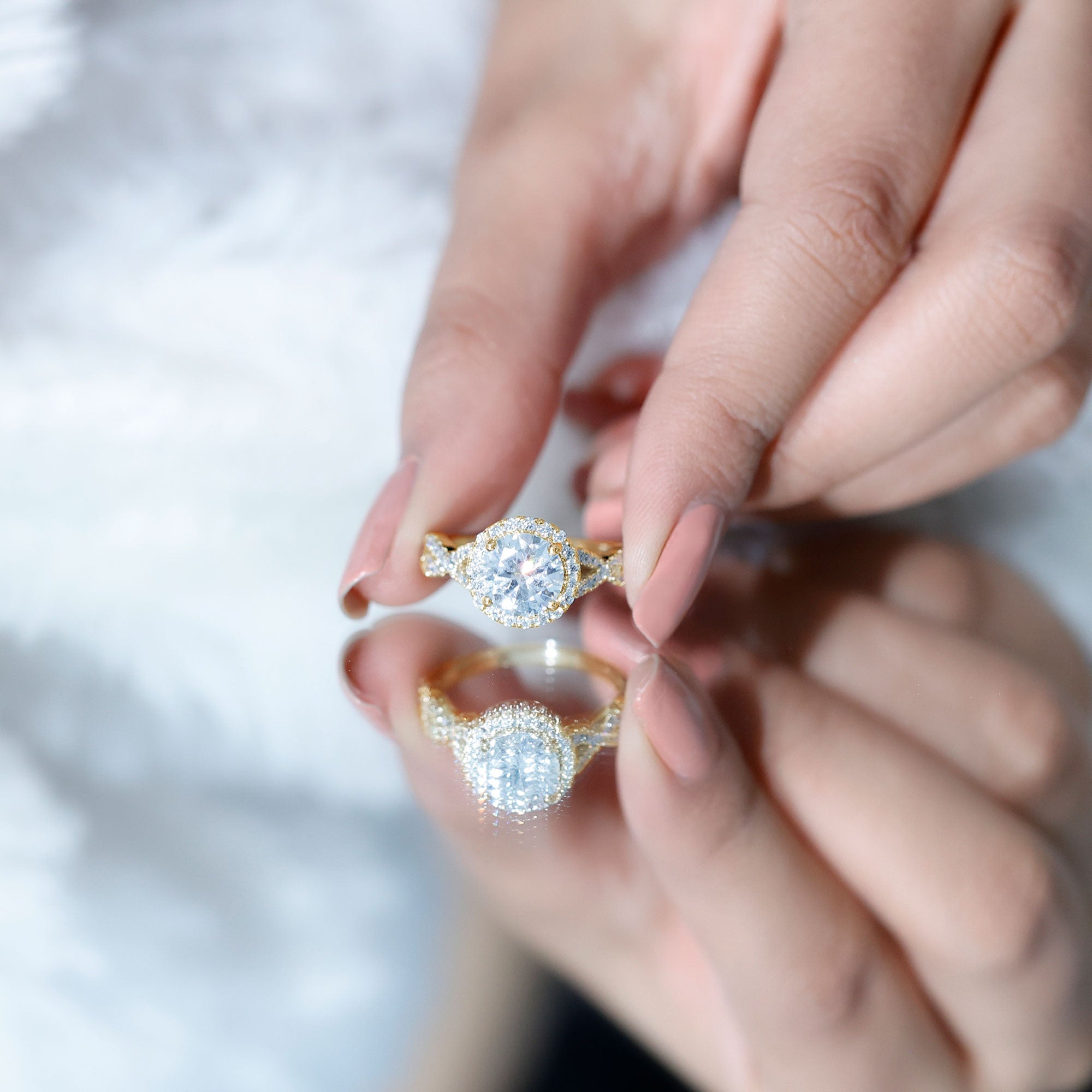 Criss Cross Lab Grown Diamond Halo Engagement Ring For Women Lab - ( EF-VS ) - Rosec Jewels