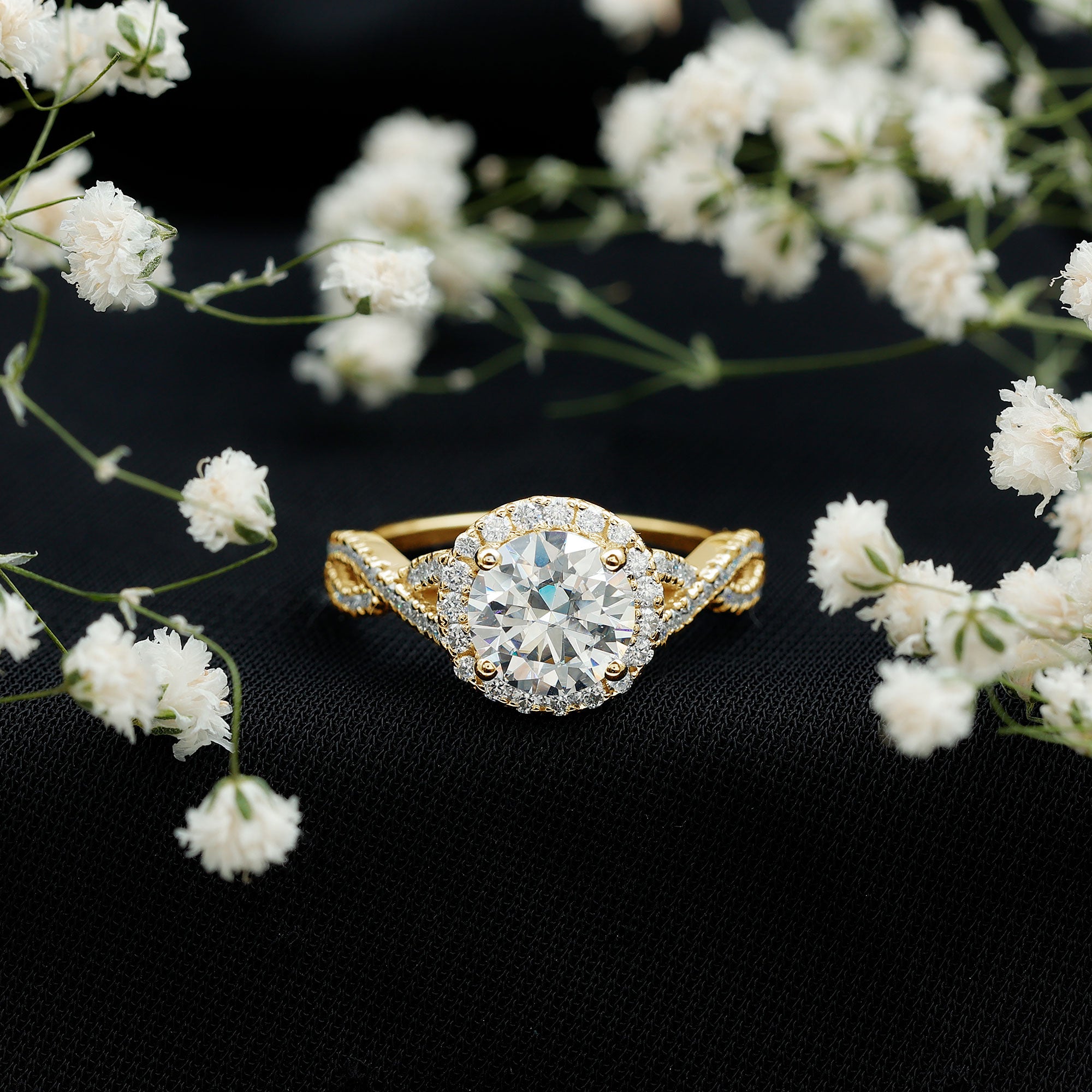 Criss Cross Lab Grown Diamond Halo Engagement Ring For Women Lab - ( EF-VS ) - Rosec Jewels
