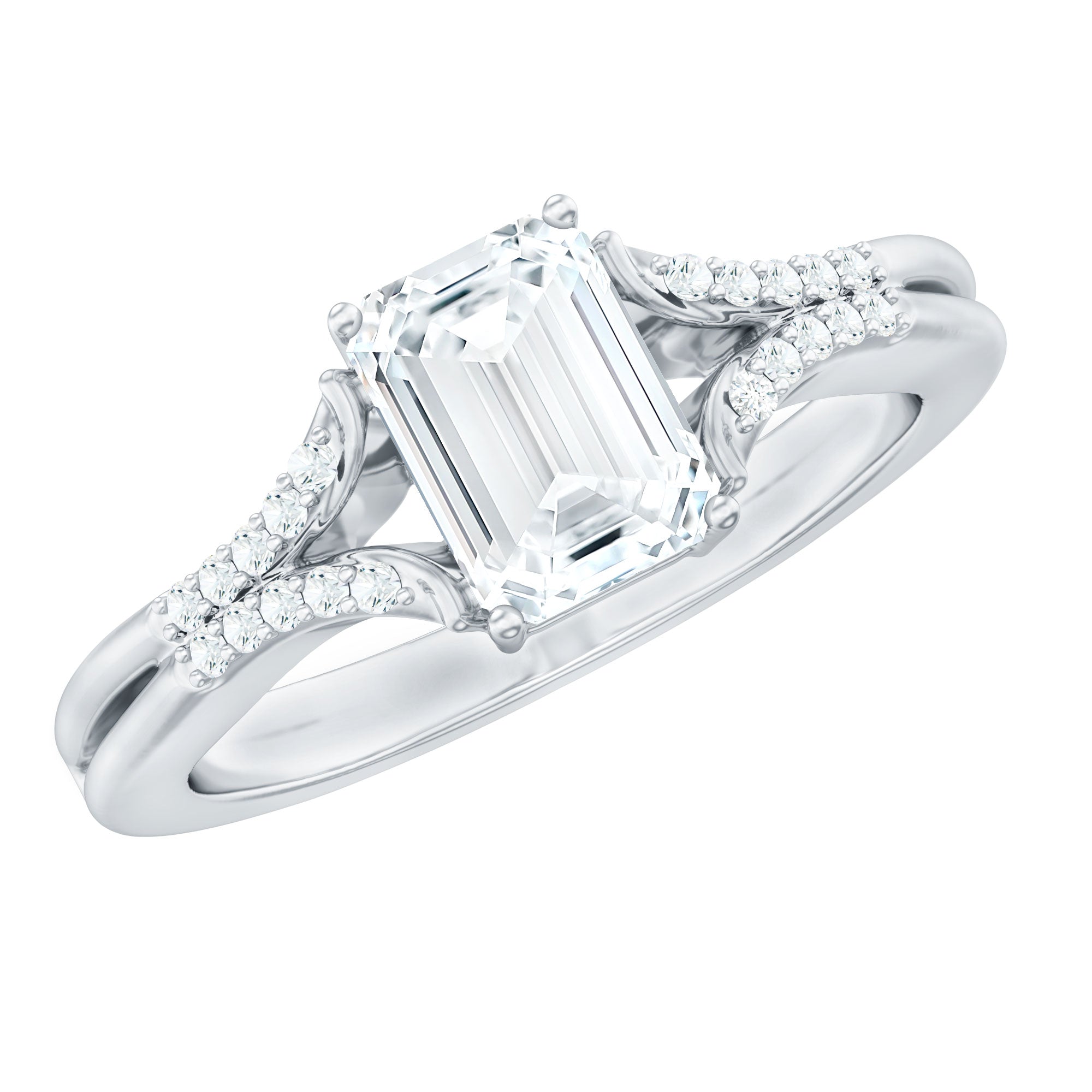 Rosec Jewels-Emerald Cut Lab Diamond Engagement Ring With Split Shank Ring