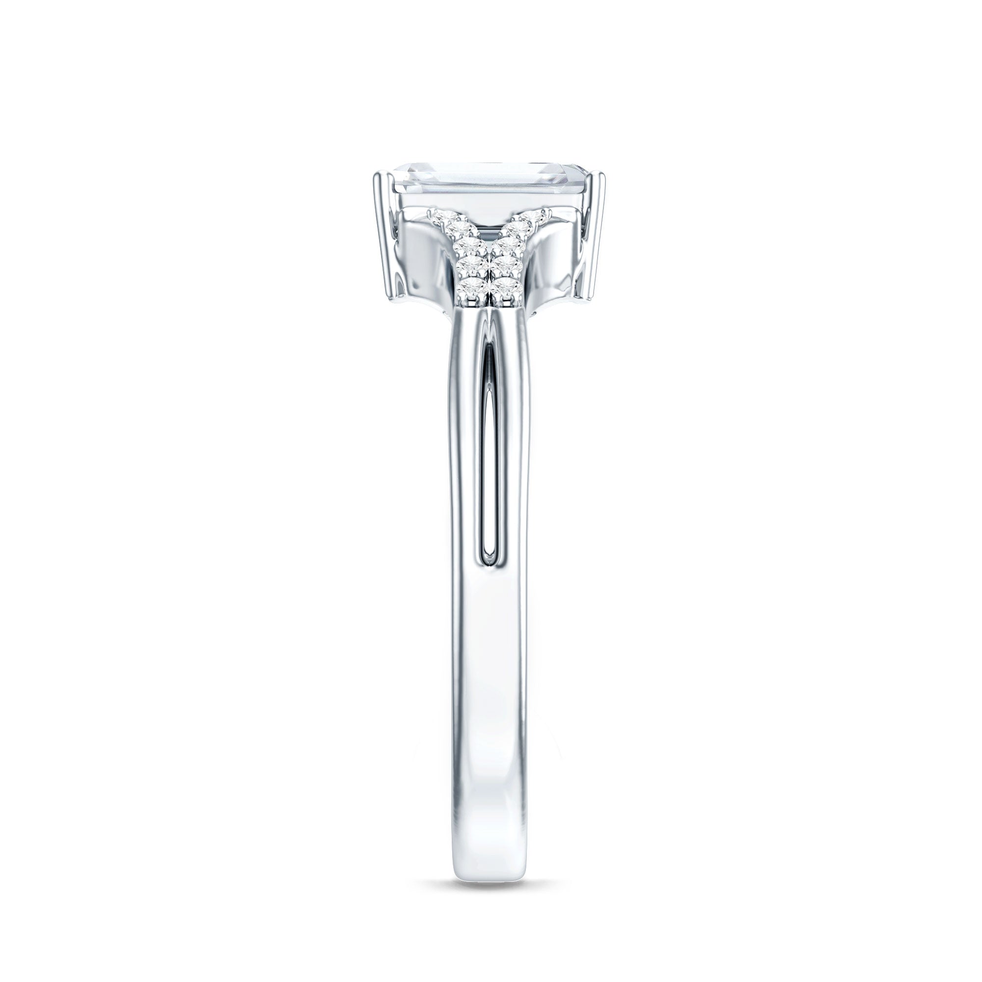Emerald Cut Lab Diamond Engagement Ring With Split Shank Ring Lab - ( EF-VS ) - Rosec Jewels