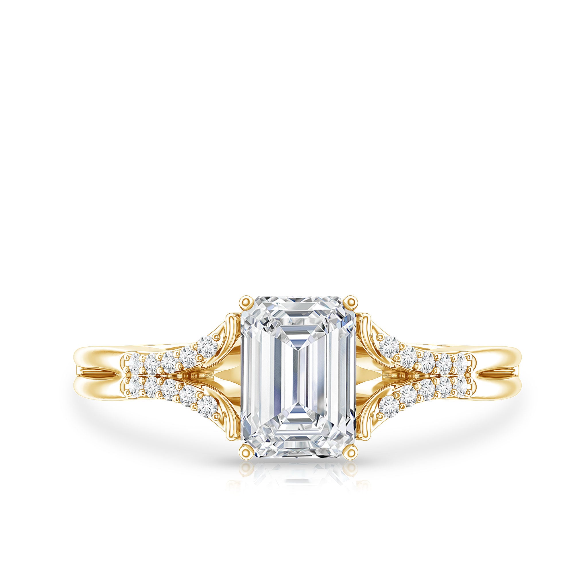 Emerald Cut Lab Diamond Engagement Ring With Split Shank Ring Lab - ( EF-VS ) - Rosec Jewels