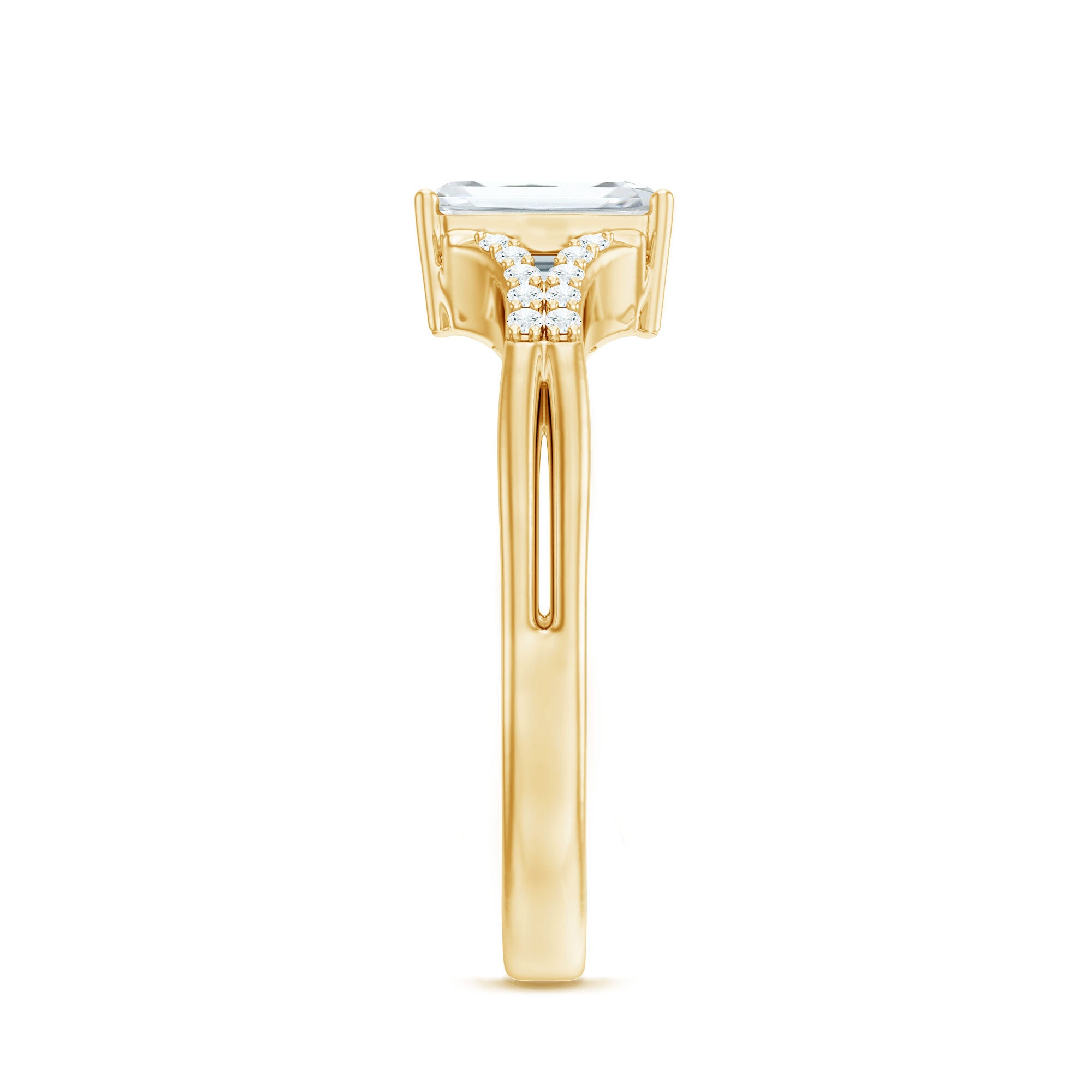 Emerald Cut Lab Diamond Engagement Ring With Split Shank Ring Lab - ( EF-VS ) - Rosec Jewels