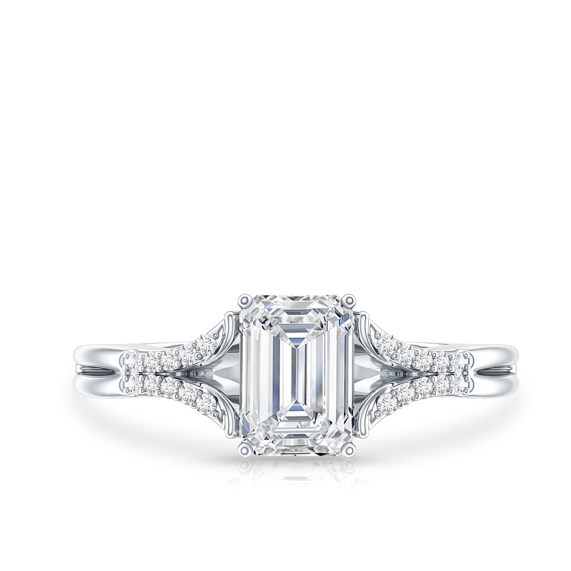 Emerald Cut Lab Diamond Engagement Ring With Split Shank Ring Lab - ( EF-VS ) - Rosec Jewels