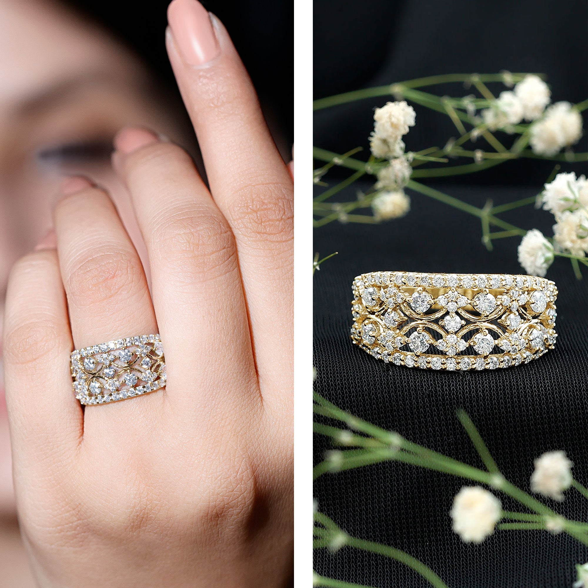 Vintage Inspired Lab Grown Diamond Wedding Band for Women Lab - ( EF-VS ) - Rosec Jewels