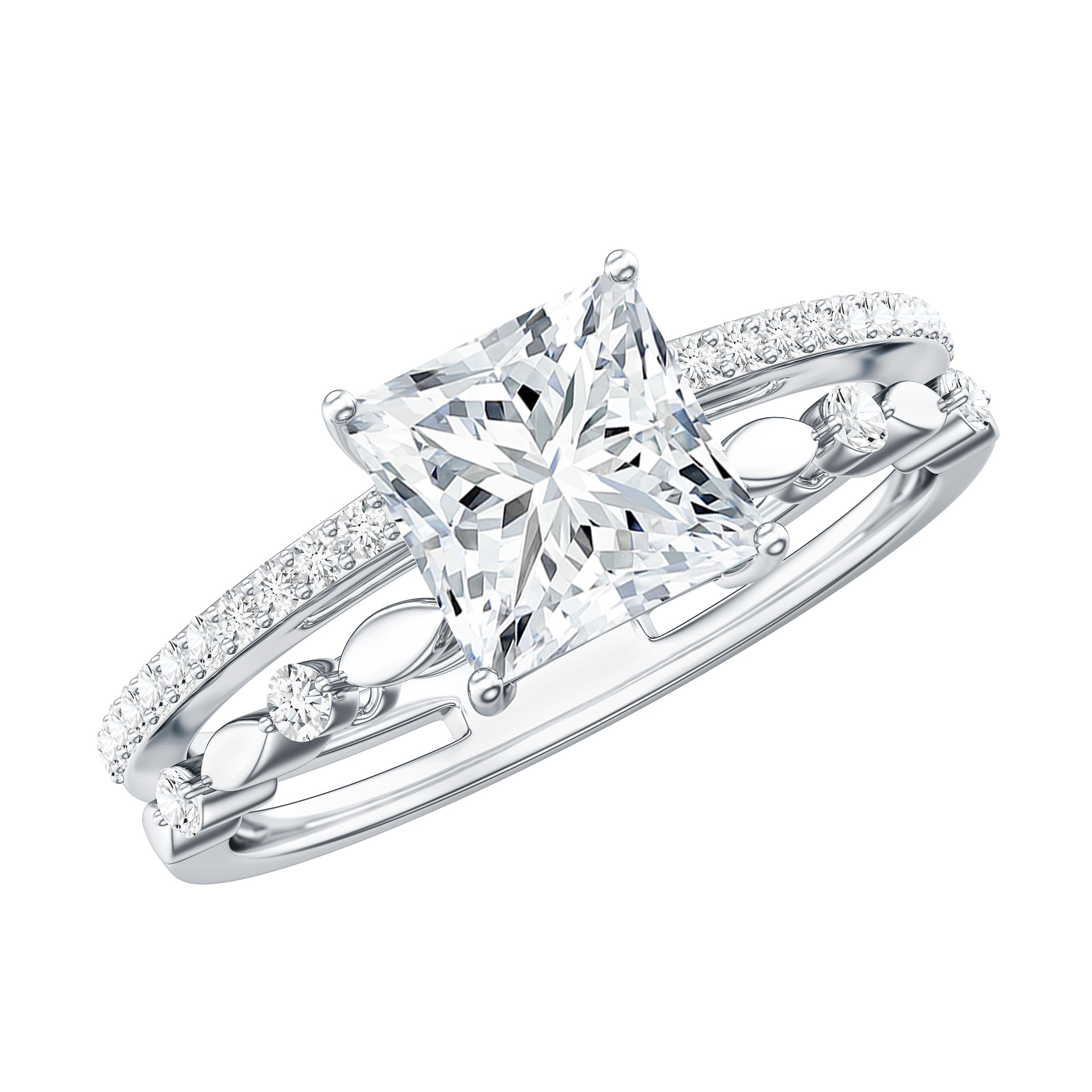 Brilliant Cut Lab Grown Diamond Solitaire Double Band Ring for Women Lab - ( EF-VS ) - Rosec Jewels