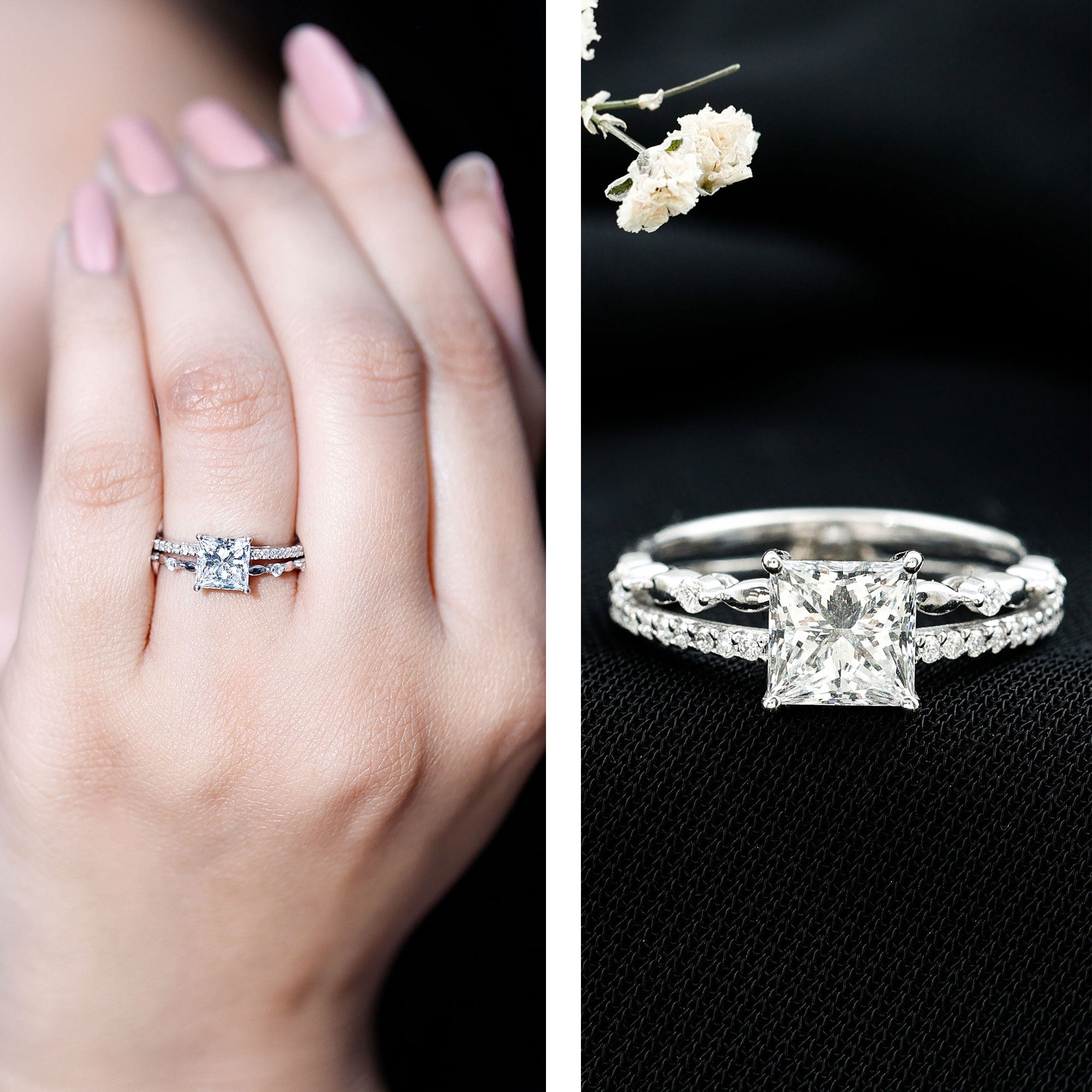 Brilliant Cut Lab Grown Diamond Solitaire Double Band Ring for Women Lab - ( EF-VS ) - Rosec Jewels