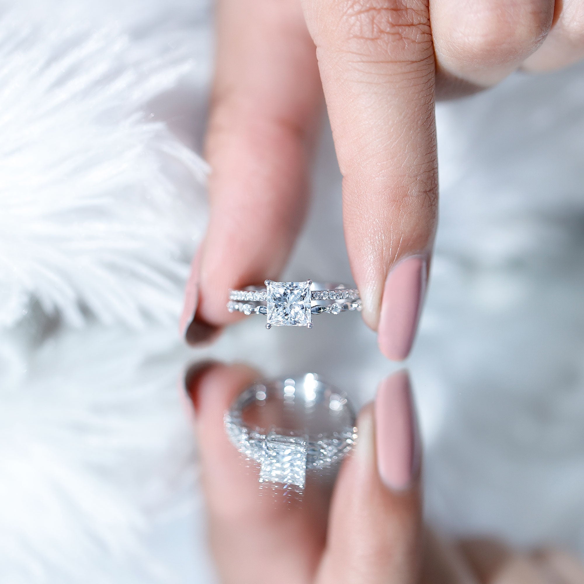 Brilliant Cut Lab Grown Diamond Solitaire Double Band Ring for Women Lab - ( EF-VS ) - Rosec Jewels