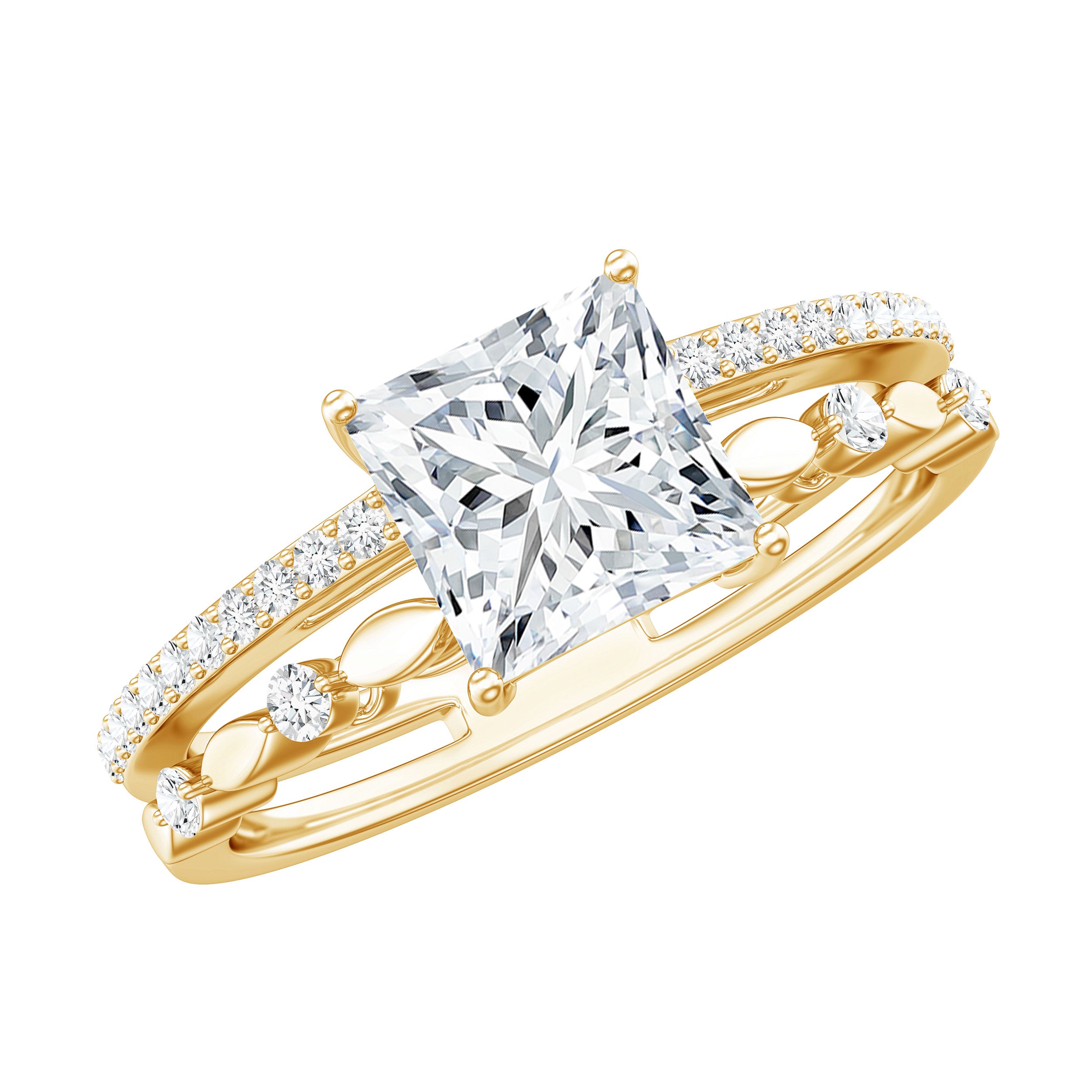 Brilliant Cut Lab Grown Diamond Solitaire Double Band Ring for Women Lab - ( EF-VS ) - Rosec Jewels