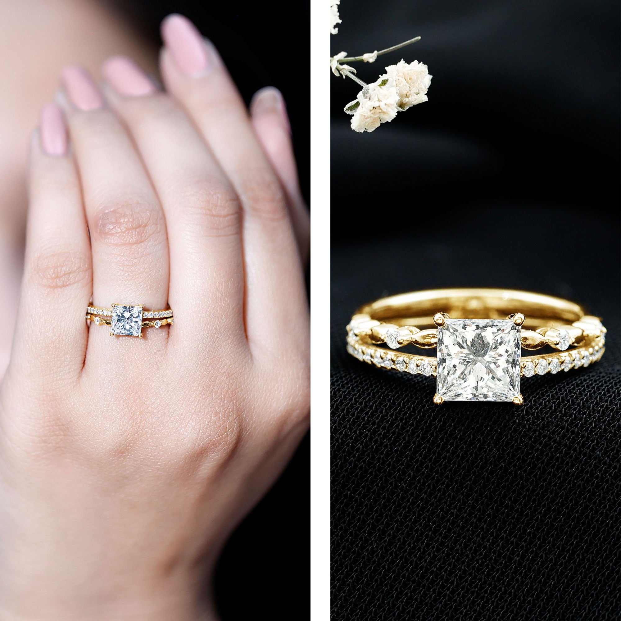Brilliant Cut Lab Grown Diamond Solitaire Double Band Ring for Women Lab - ( EF-VS ) - Rosec Jewels