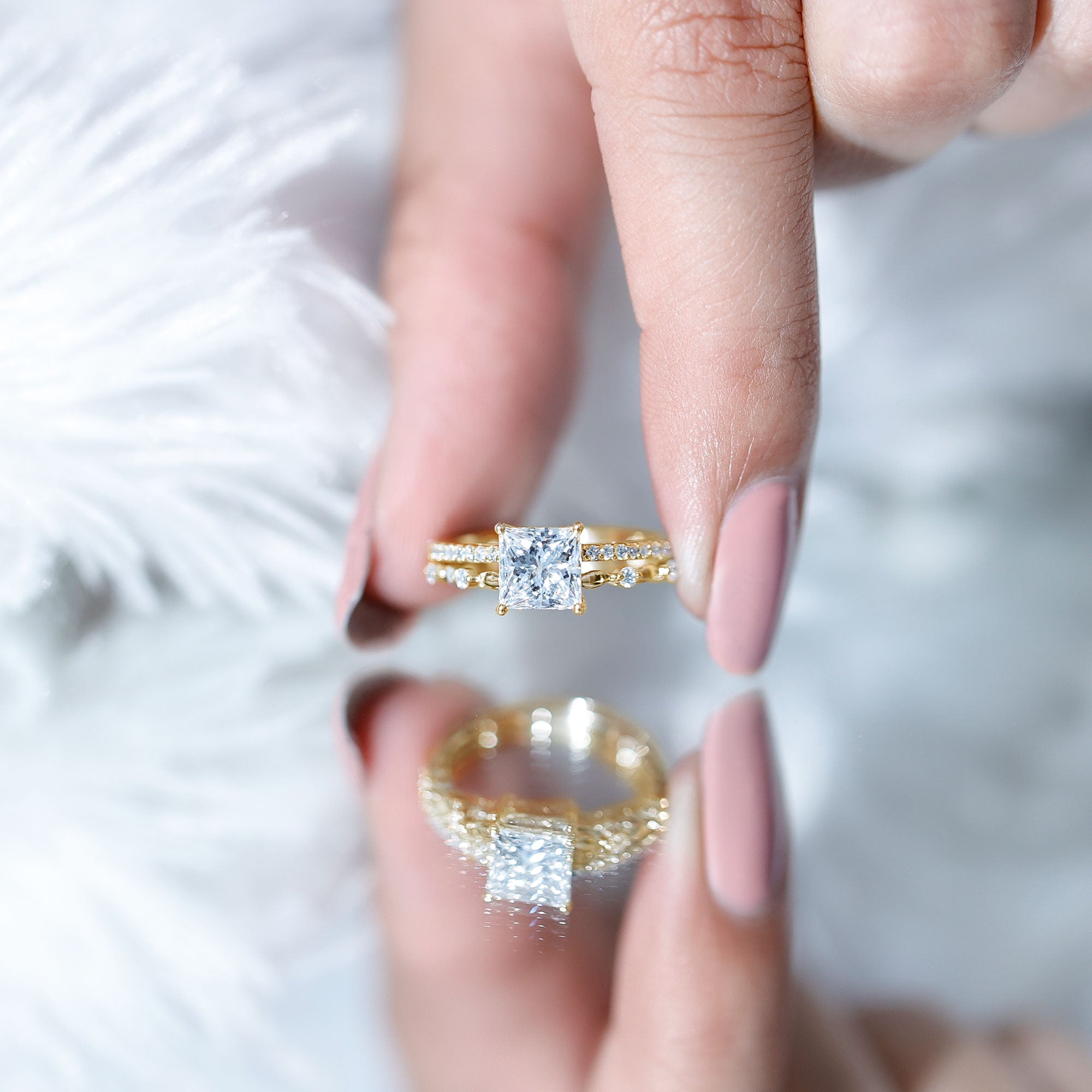 Brilliant Cut Lab Grown Diamond Solitaire Double Band Ring for Women Lab - ( EF-VS ) - Rosec Jewels