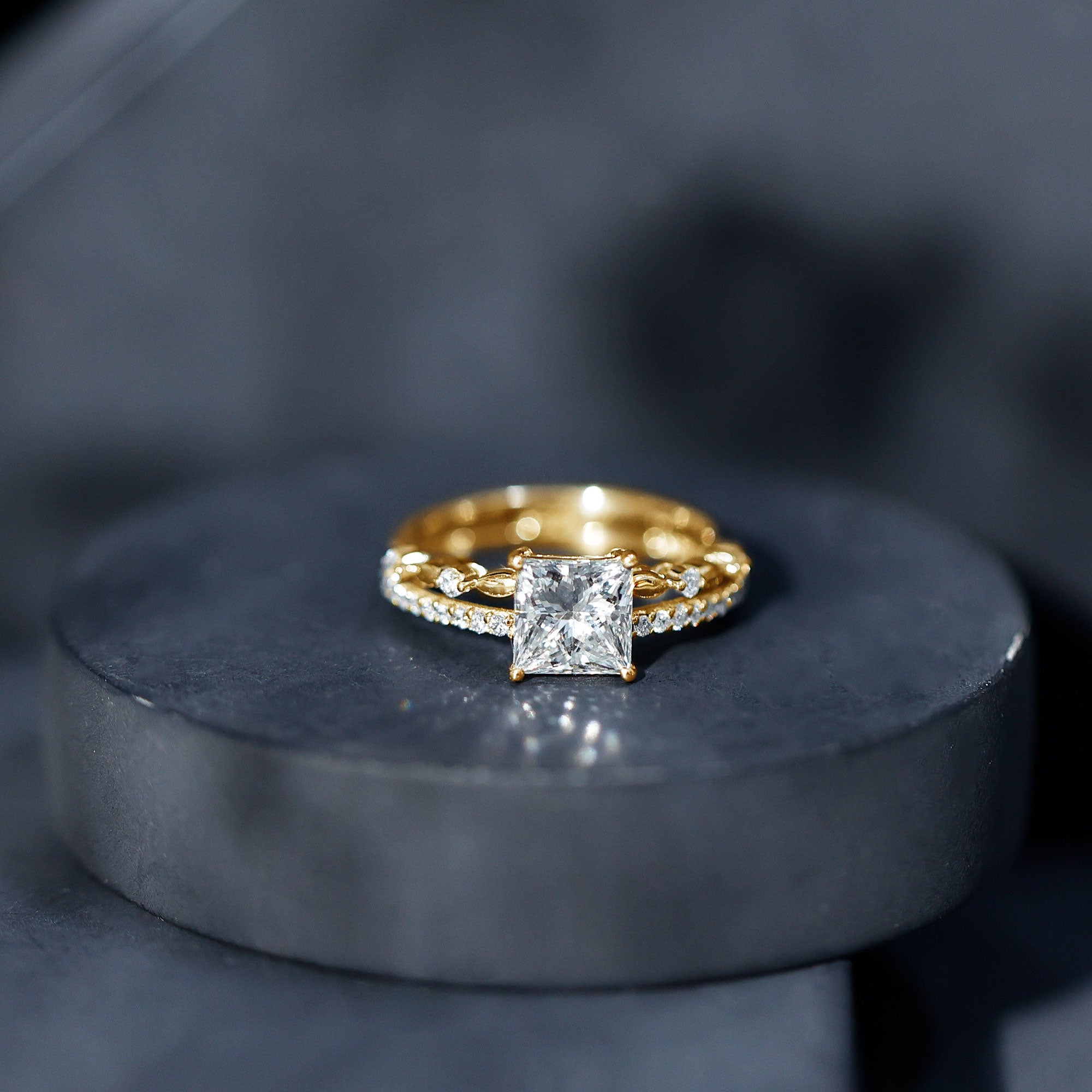 Brilliant Cut Lab Grown Diamond Solitaire Double Band Ring for Women Lab - ( EF-VS ) - Rosec Jewels