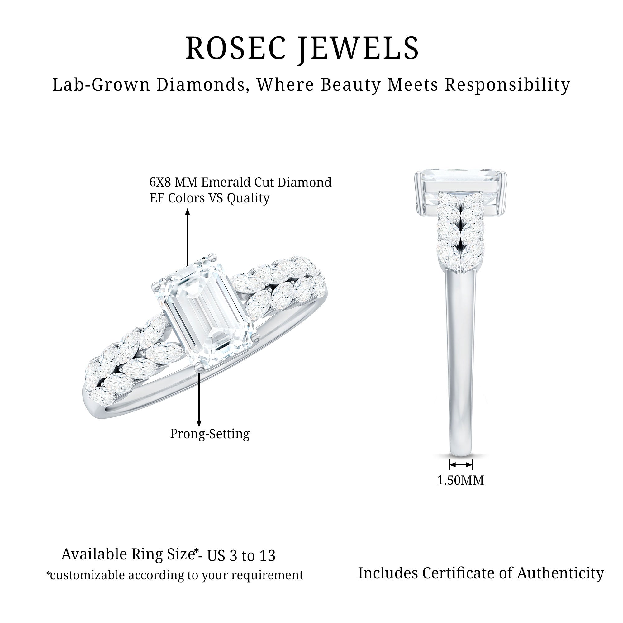 Rosec Jewels-2 Carat Lab Grown Diamond Ring For Women With Certificate