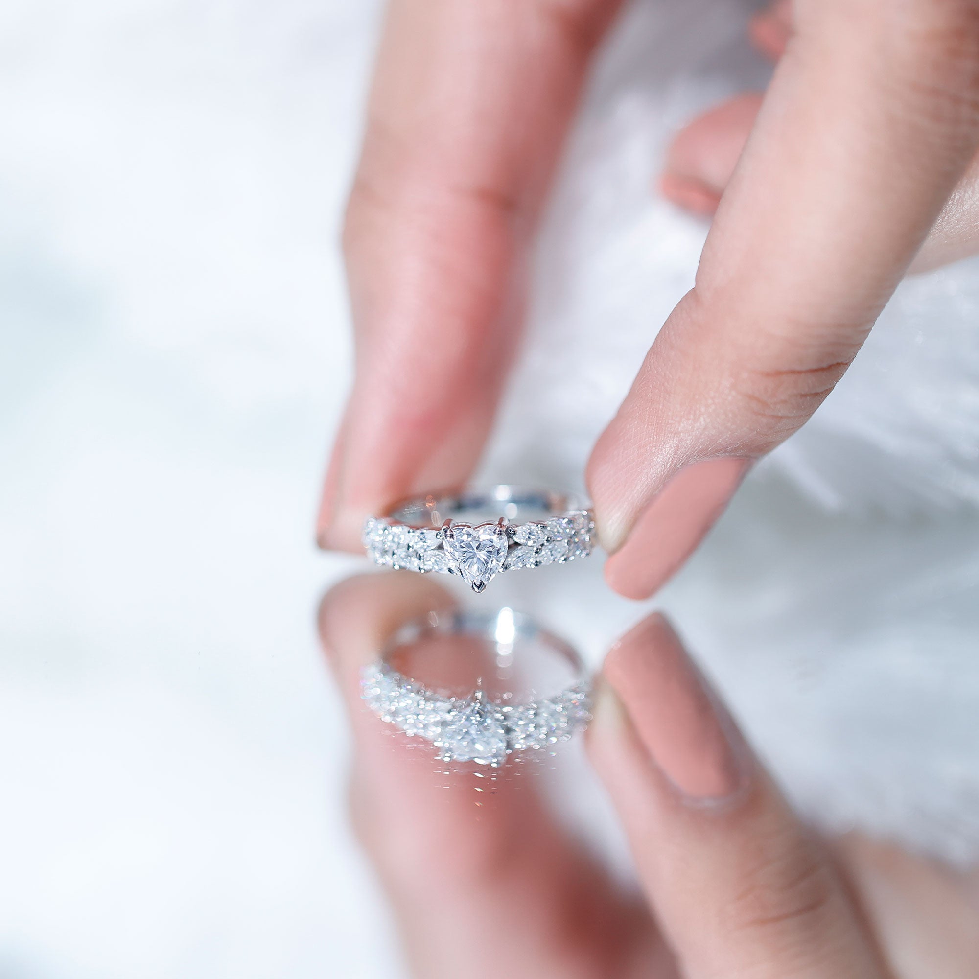 Brilliant Cut Lab Diamond Heart Shaped Promise Ring for Women Lab - ( EF-VS ) - Rosec Jewels