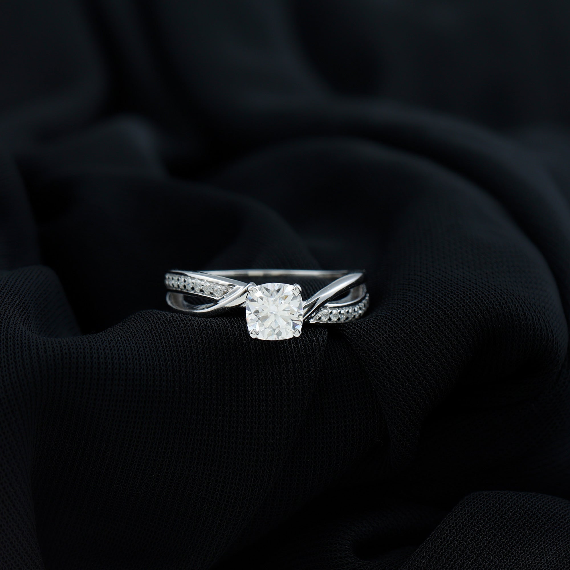 Cushion Cut Diamond Infinity Solitaire Ring with Side Stones Lab - ( EF-VS ) - Rosec Jewels