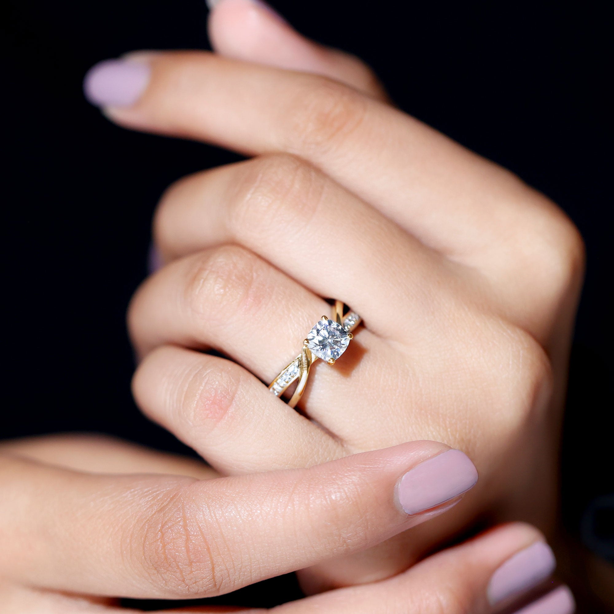 Cushion Cut Diamond Infinity Solitaire Ring with Side Stones Lab - ( EF-VS ) - Rosec Jewels