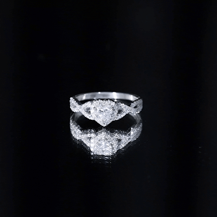 Lab Grown Diamond Heart Engagement Ring with Halo Design Lab - ( EF-VS ) - Rosec Jewels