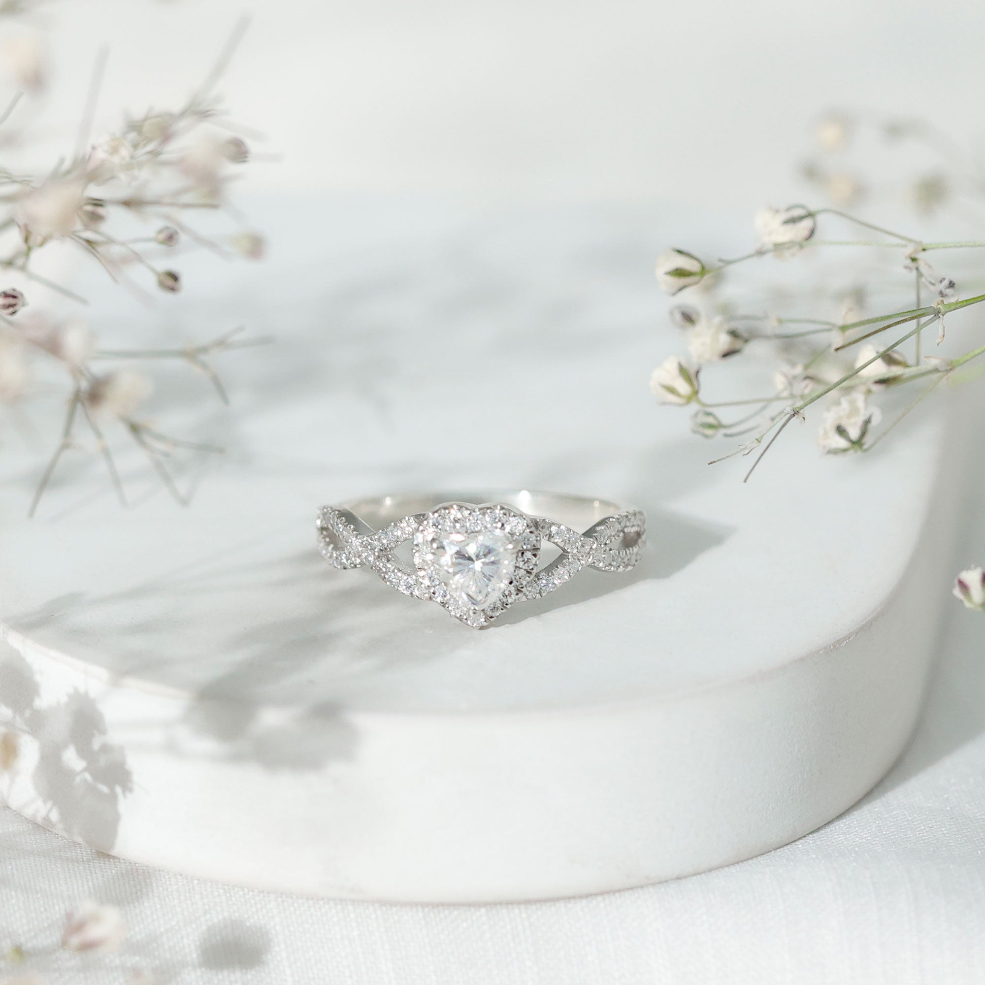 Lab Grown Diamond Heart Engagement Ring with Halo Design Lab - ( EF-VS ) - Rosec Jewels