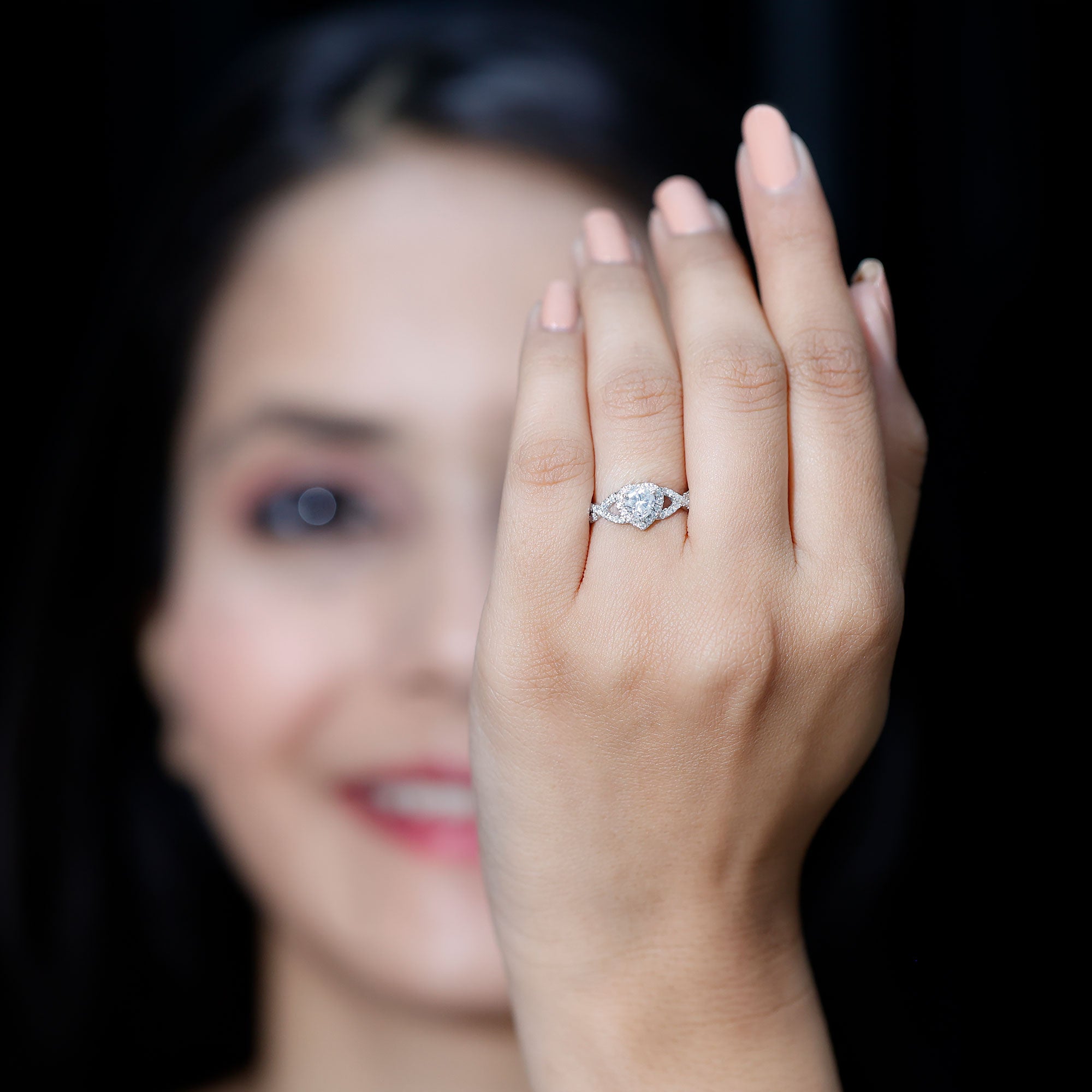 Rosec Jewels-Lab Grown Diamond Heart Engagement Ring with Halo Design