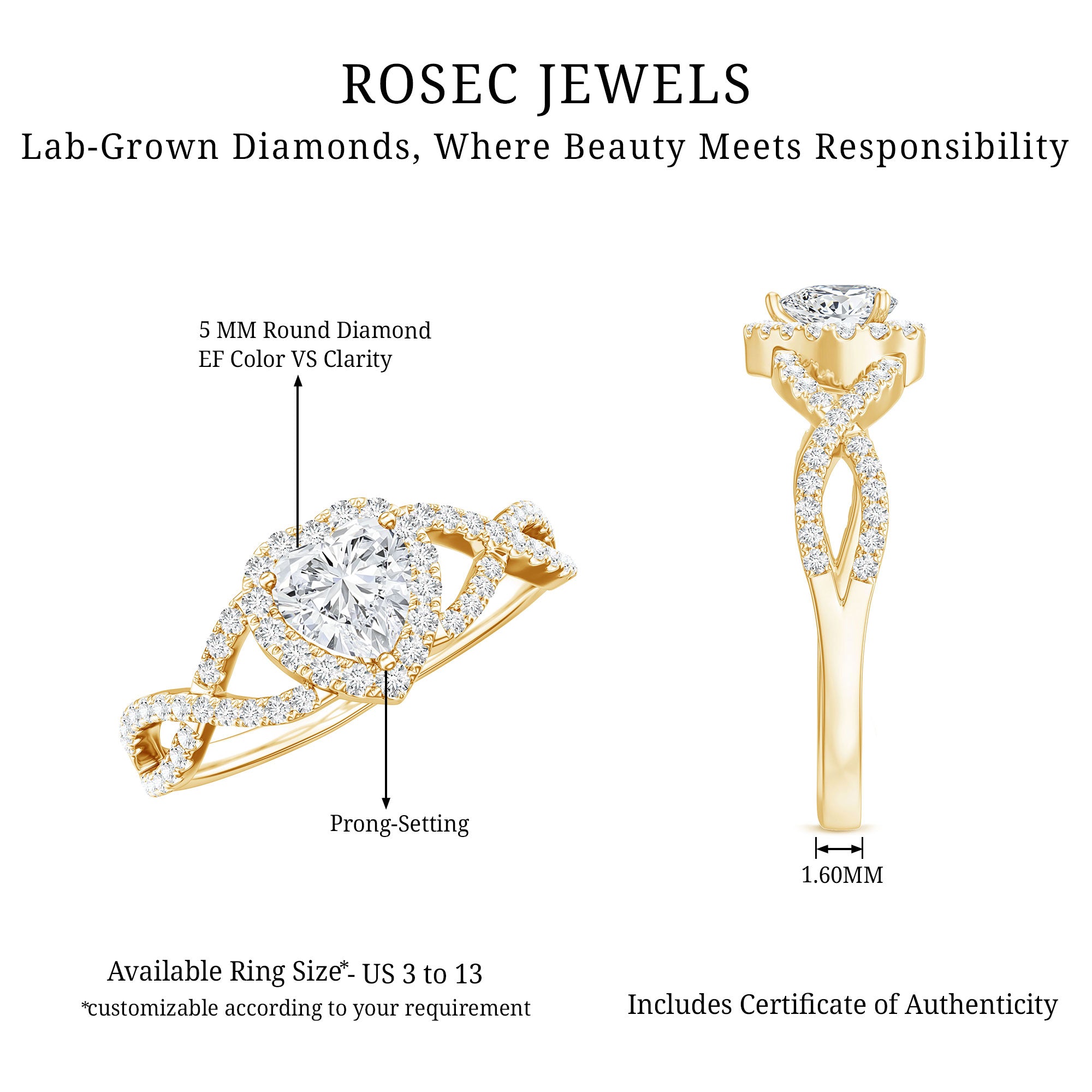 Lab Grown Diamond Heart Engagement Ring with Halo Design Lab - ( EF-VS ) - Rosec Jewels