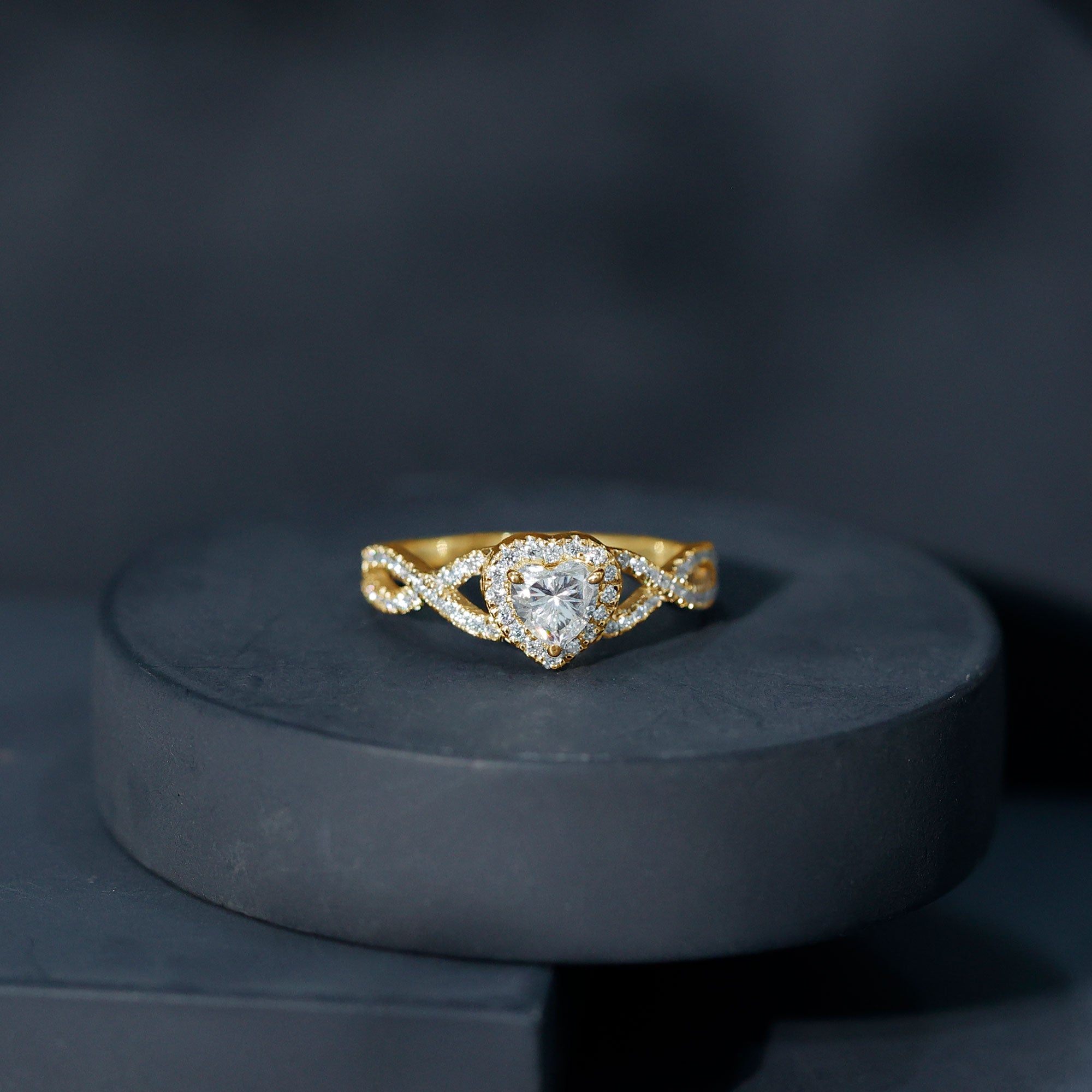 Lab Grown Diamond Heart Engagement Ring with Halo Design Lab - ( EF-VS ) - Rosec Jewels