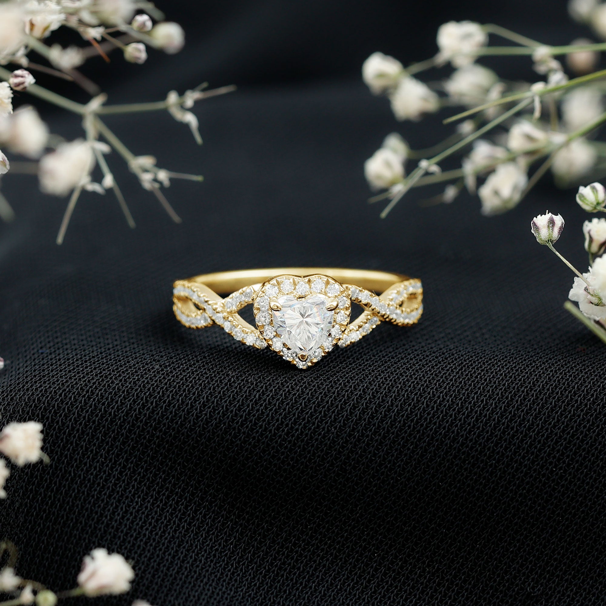Lab Grown Diamond Heart Engagement Ring with Halo Design Lab - ( EF-VS ) - Rosec Jewels