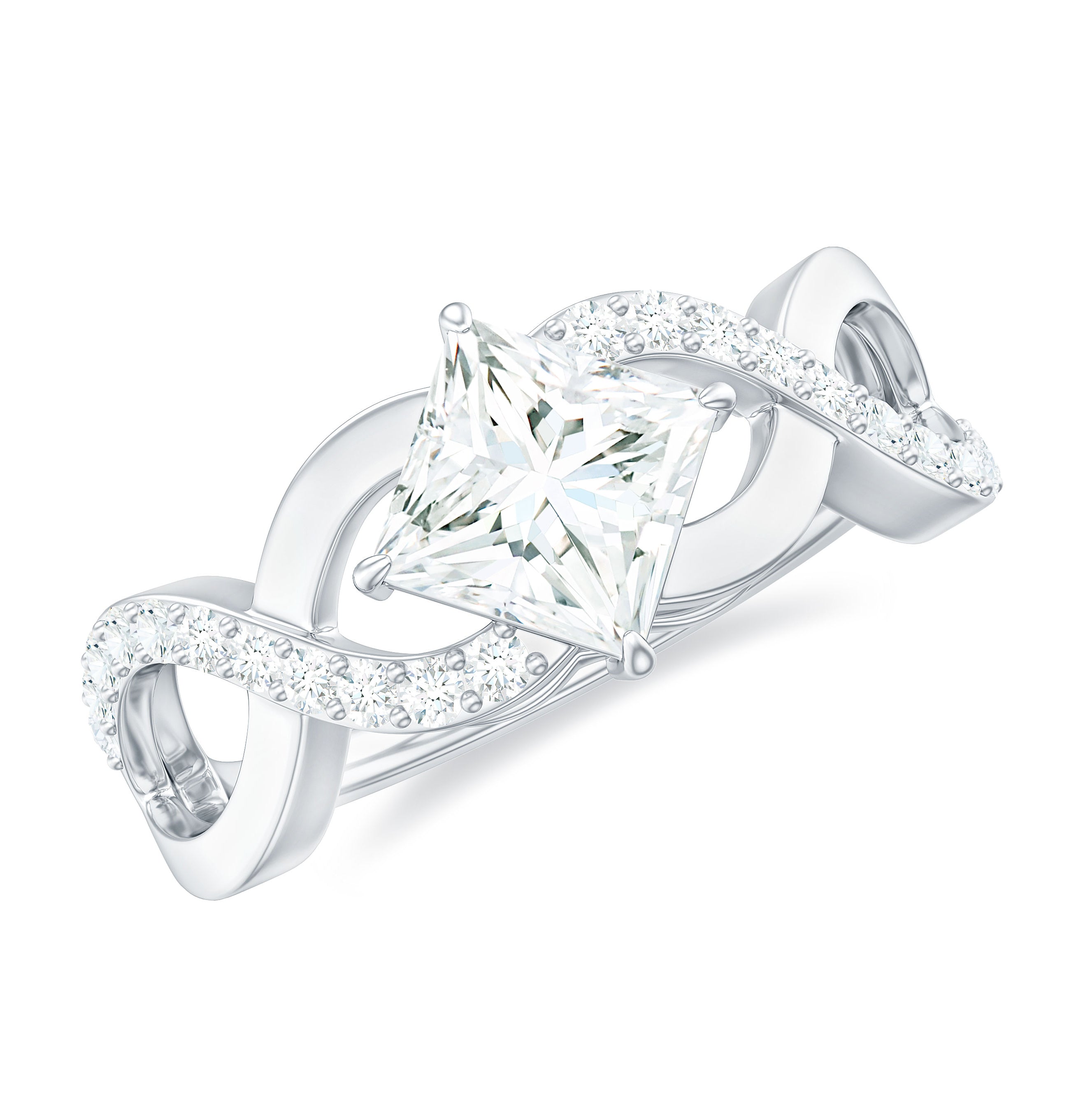 Lab Diamond Crossover Ring with Side Stones