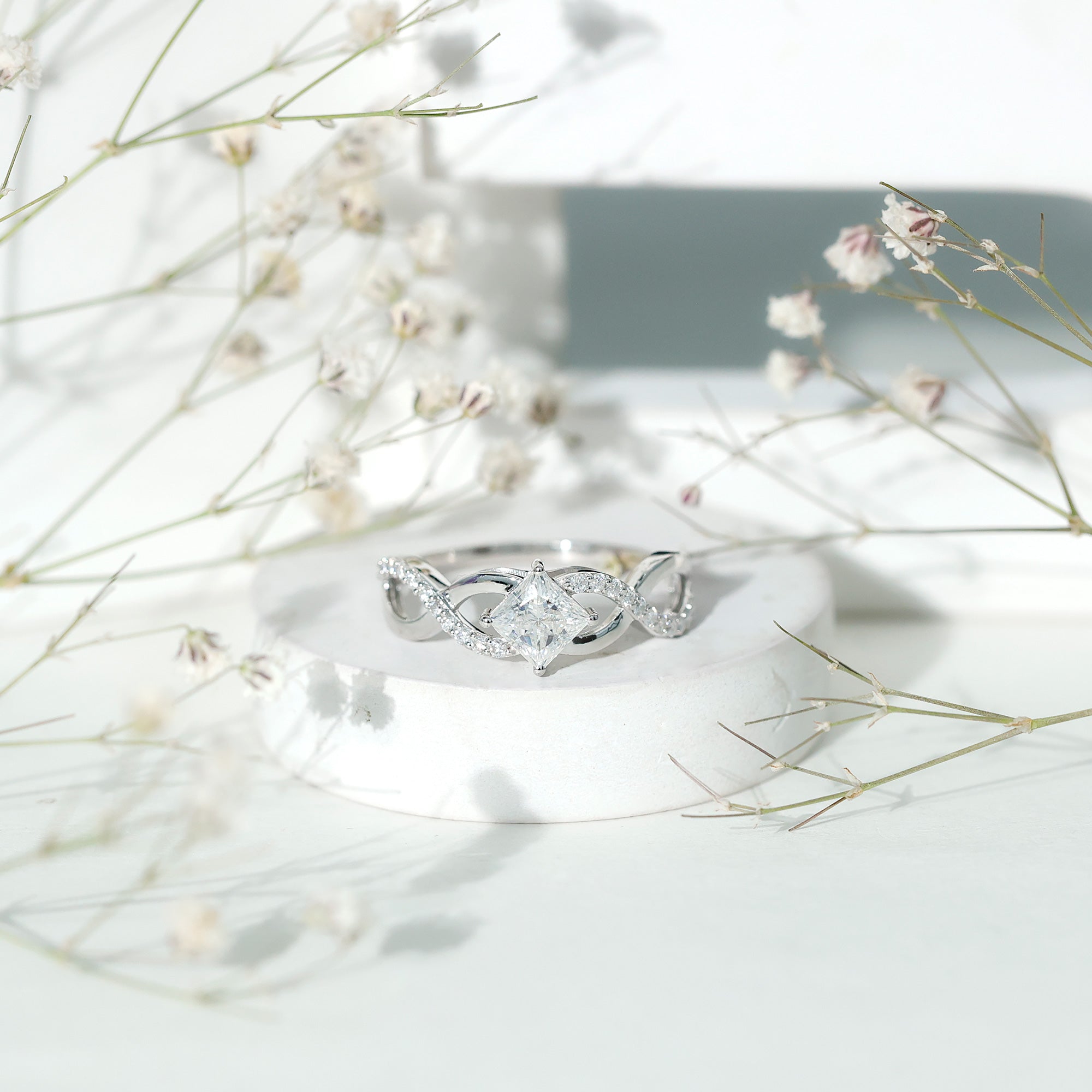 Rosec Jewels-Lab Diamond Crossover Ring with Side Stones